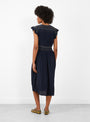 Anthonia Smocking Puff Sleeve Dress Navy-Navy-Sea(model back) at Couverture & The Garbstore [pos:3.jpg]