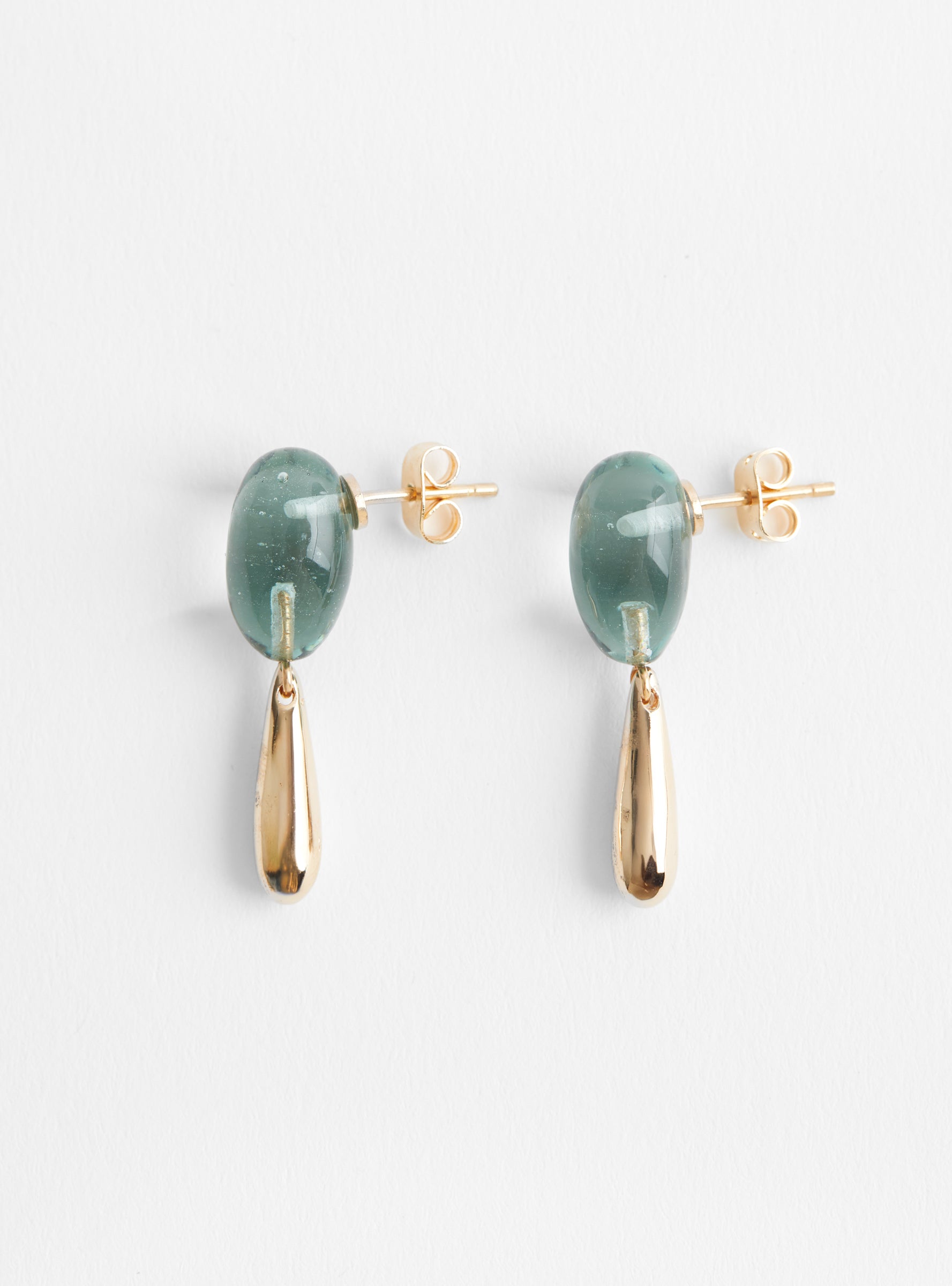 Glass Earrings with Gold Plated Brass Drops IceIceHR front view at Couverture & The Garbstore