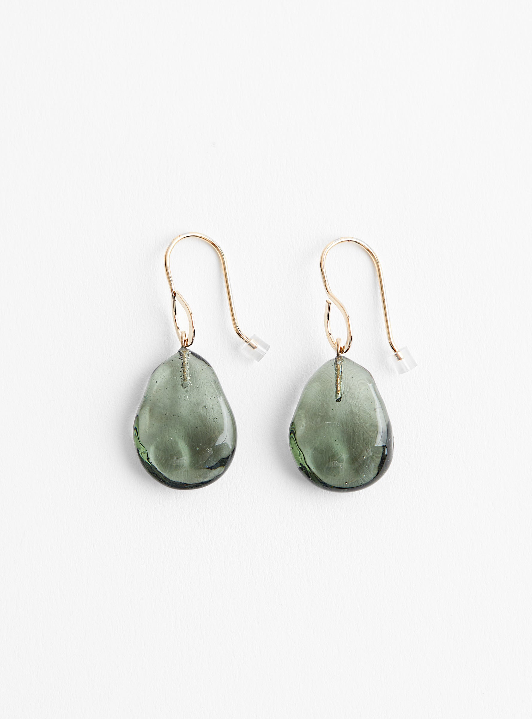 Flat Glass Bead Earrings with Gold Plated Brass Hooks FogFogHR front view at Couverture & The Garbstore