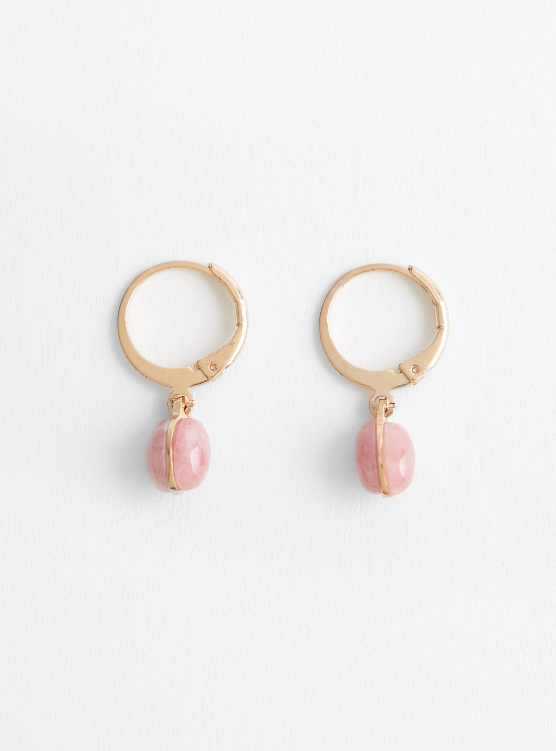 2 Stone on Mini Round Gold Plated Brass Hooks Pink QuartzPink QuartzHR top view at Couverture & The Garbstore