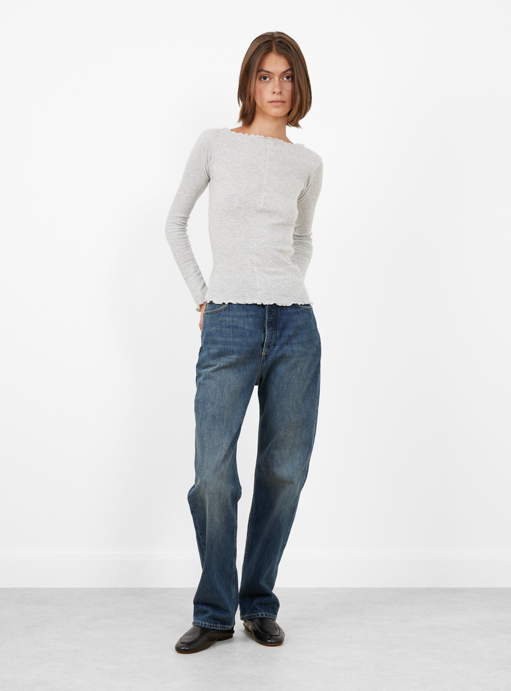 Pama Long Sleeve Grey Melange BASE (model front) at Couverture & The Garbstore