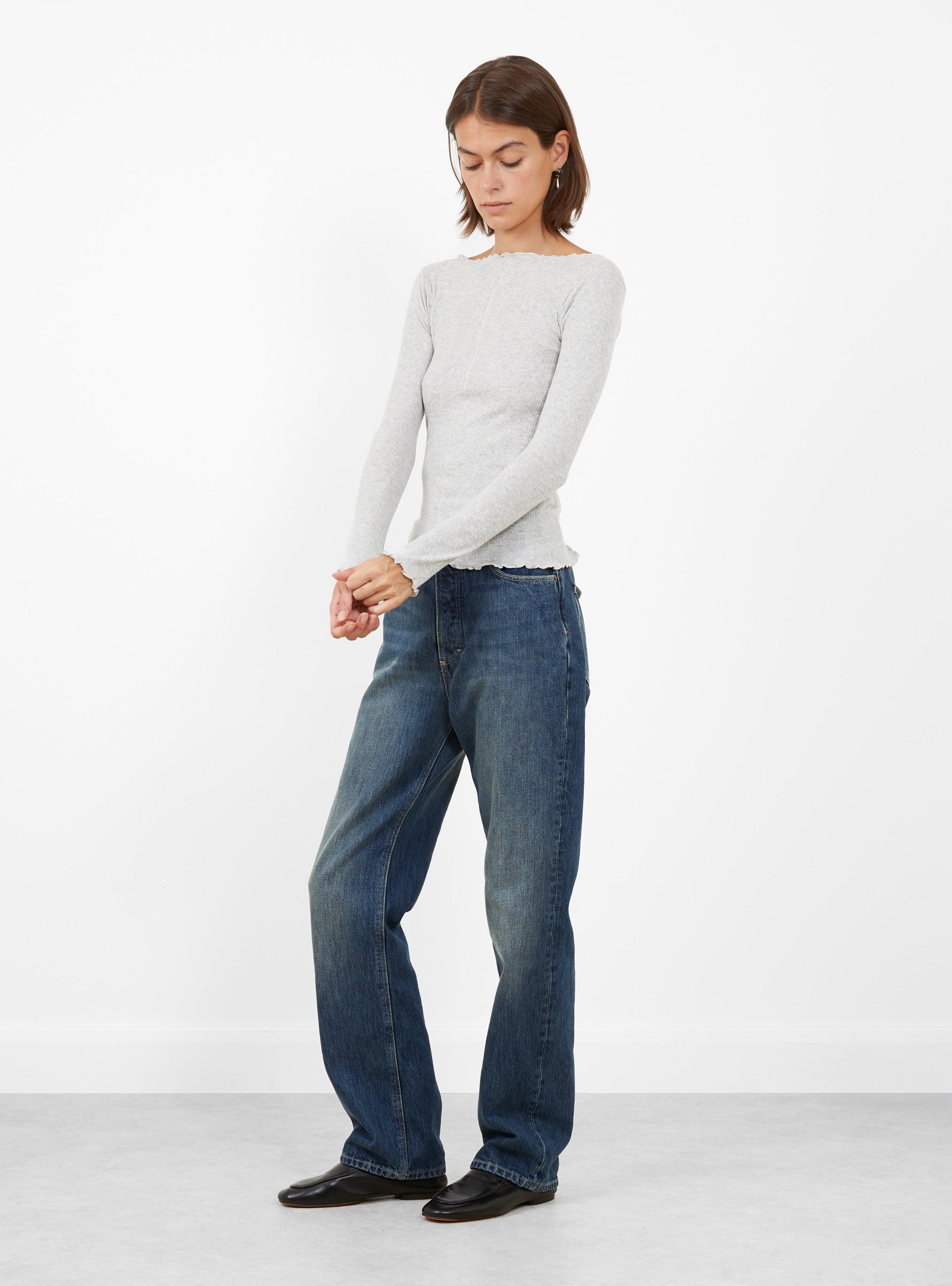 Pama Long Sleeve Grey Melange BASE (model side) at Couverture & The Garbstore