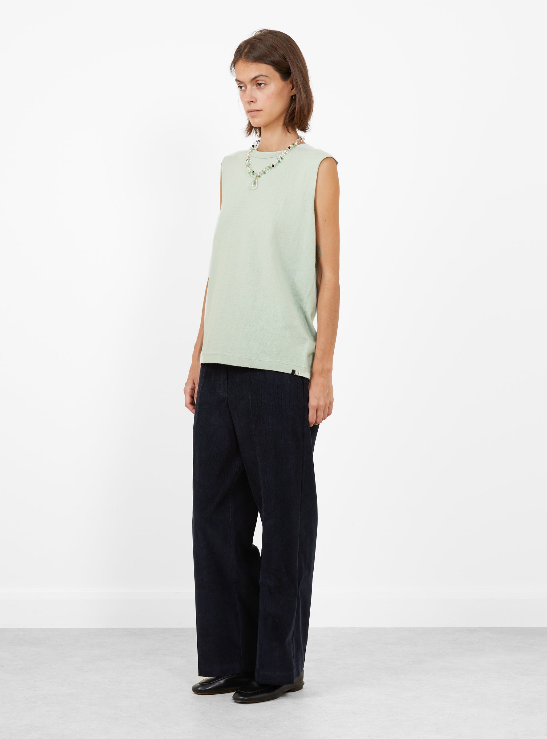 No 408 Muscle Vest Glass Glass Extreme Cashmere (model side) at Couverture & The Garbstore