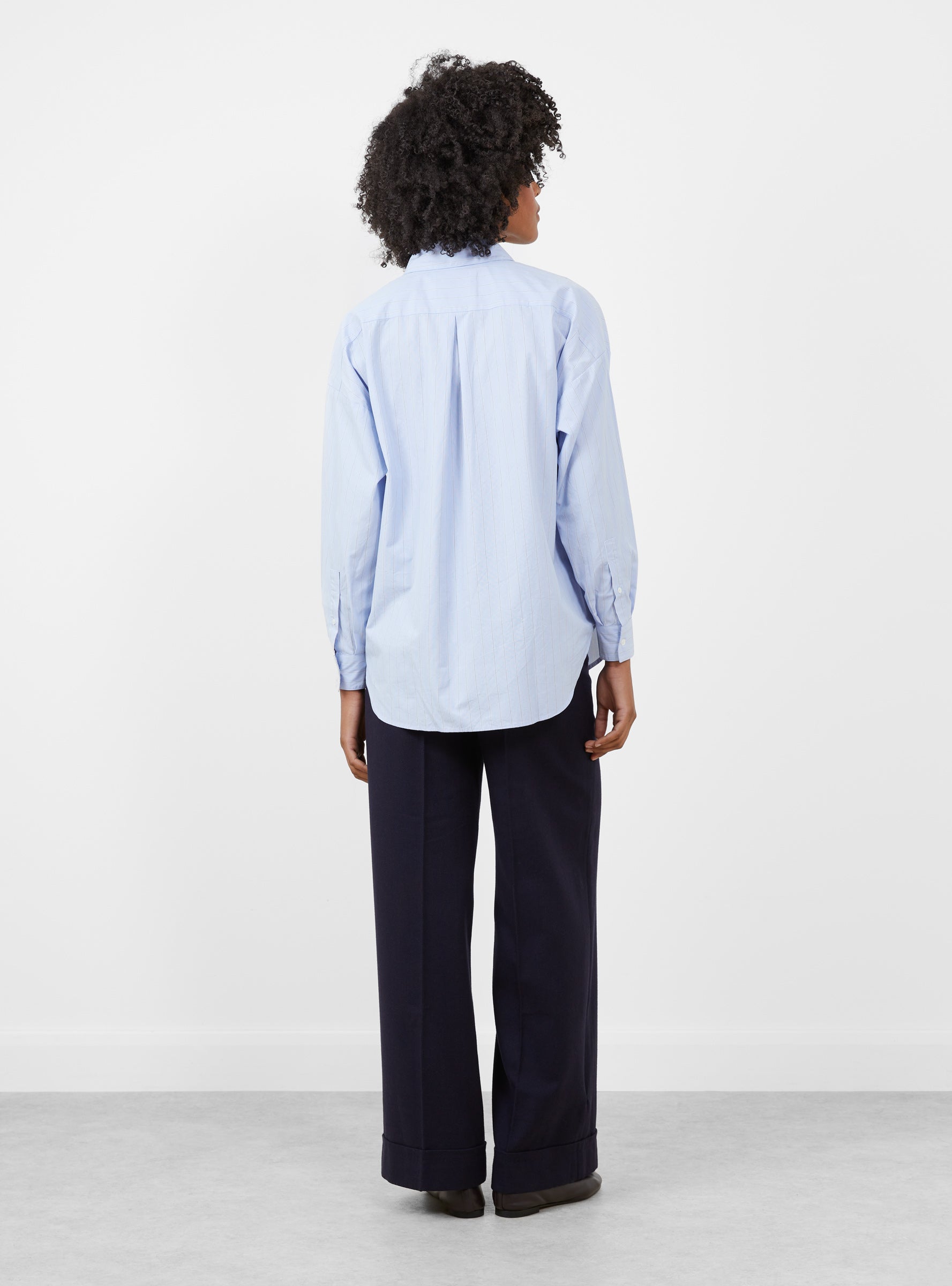 Giorgia Shirt Blue and Grey Stripe Blue ans Grey Stripe Bellerose (model back) at Couverture & The Garbstore