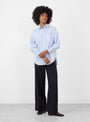 Giorgia Shirt Blue and Grey Stripe Blue ans Grey Stripe Bellerose (model front) at Couverture & The Garbstore
