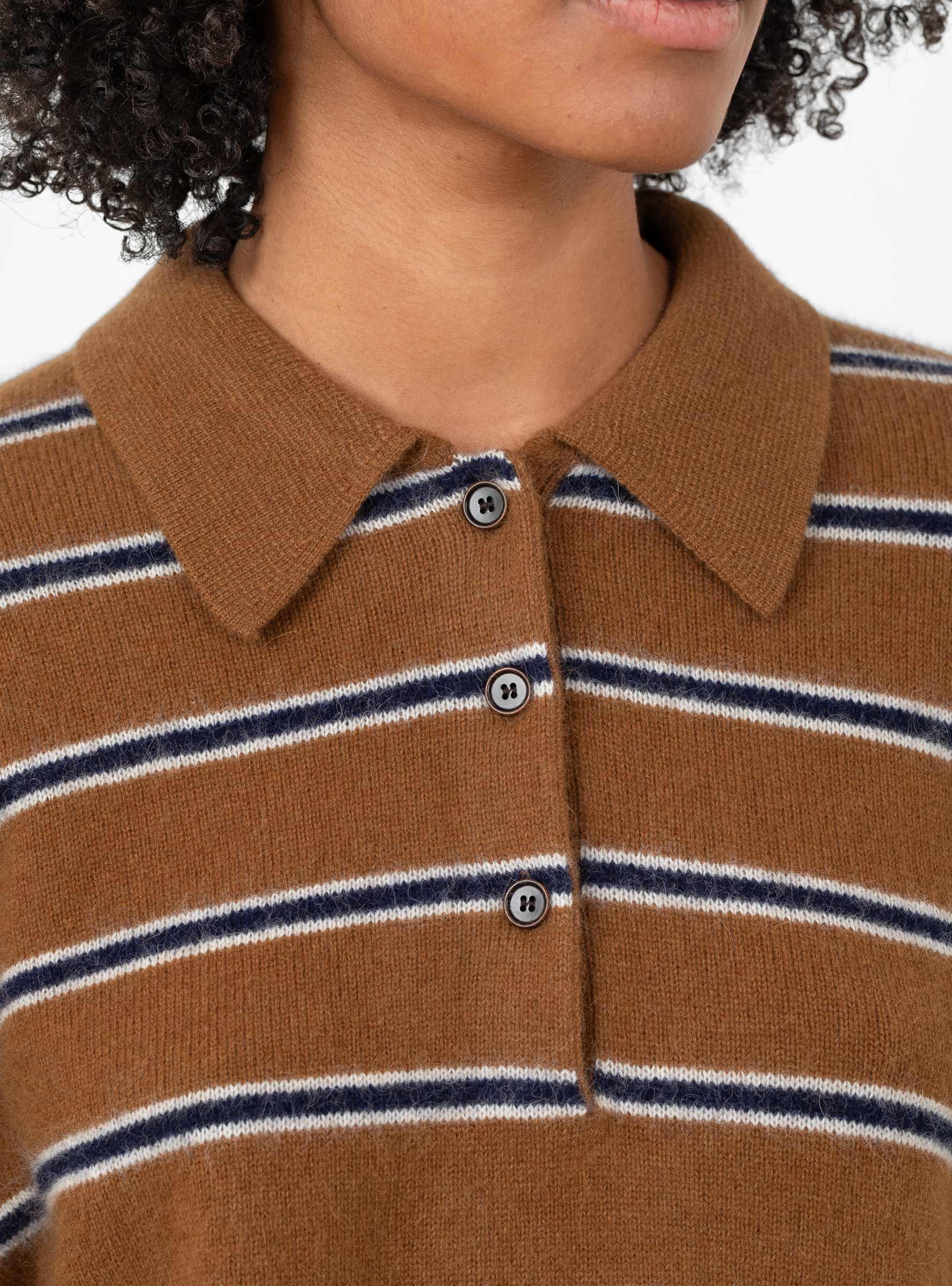 Dussyr Striped Jumper Tobacco Brown Tobacco Brown Bellerose (collar close up) at Couverture & The Garbstore