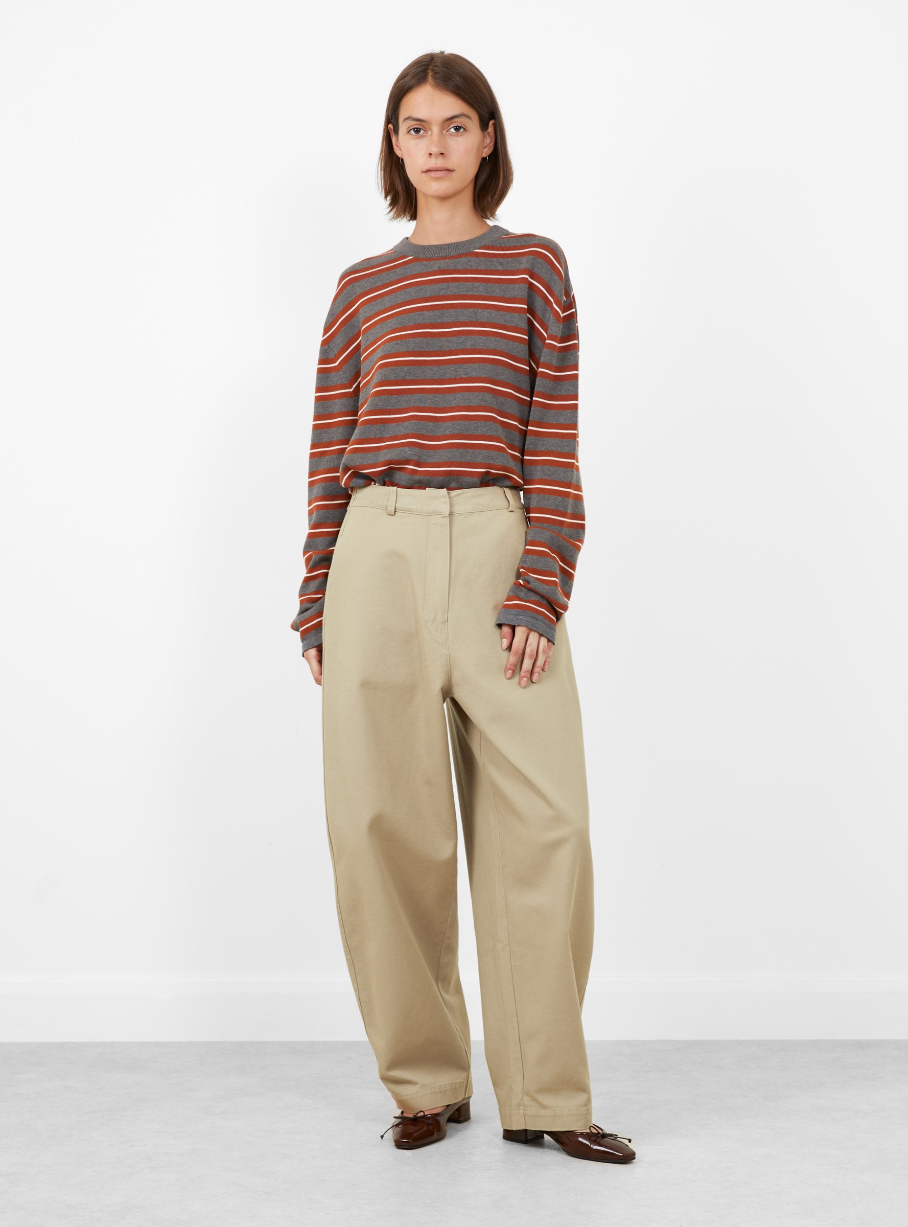 Cotton Curved Pants Camel Camel CORDERA (model front) at Couverture & The Garbstore