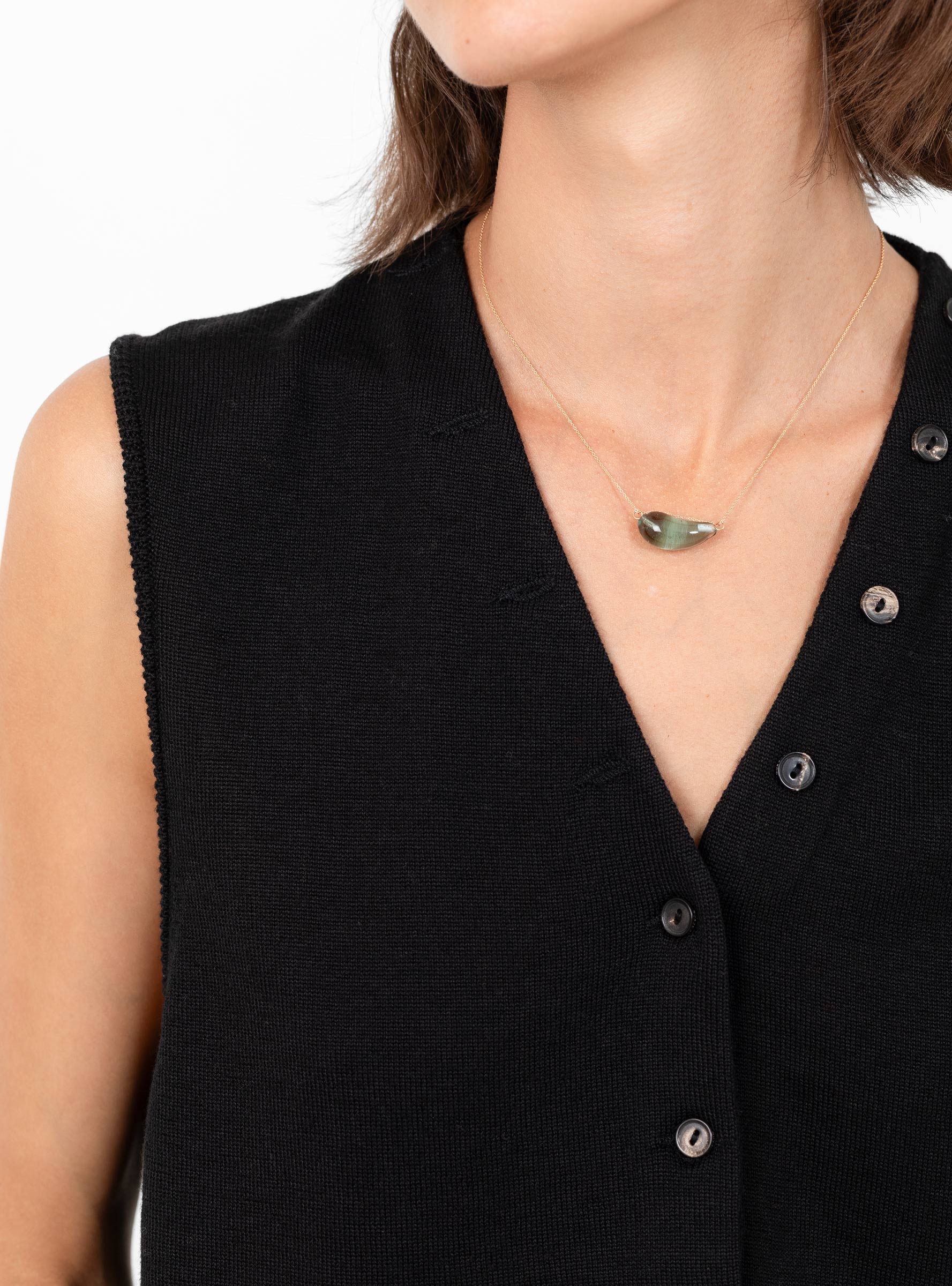 Merino Wool Button Waistcoat Black Black CORDERA (model close up) at Couverture & The Garbstore