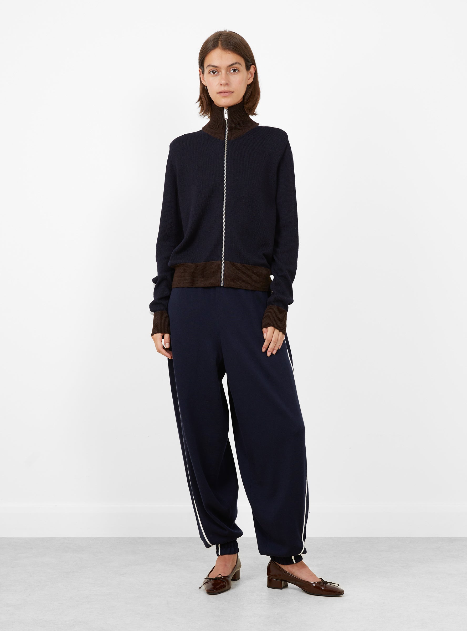 Organic Cotton Sporty Pants Navy Navy CORDERA (model front) at Couverture & The Garbstore
