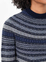 Crew Neck Darted Sleeve Jumper Fair Isle Blue Fair Isle Blue HIMALA (model closeup) at Couverture & The Garbstore