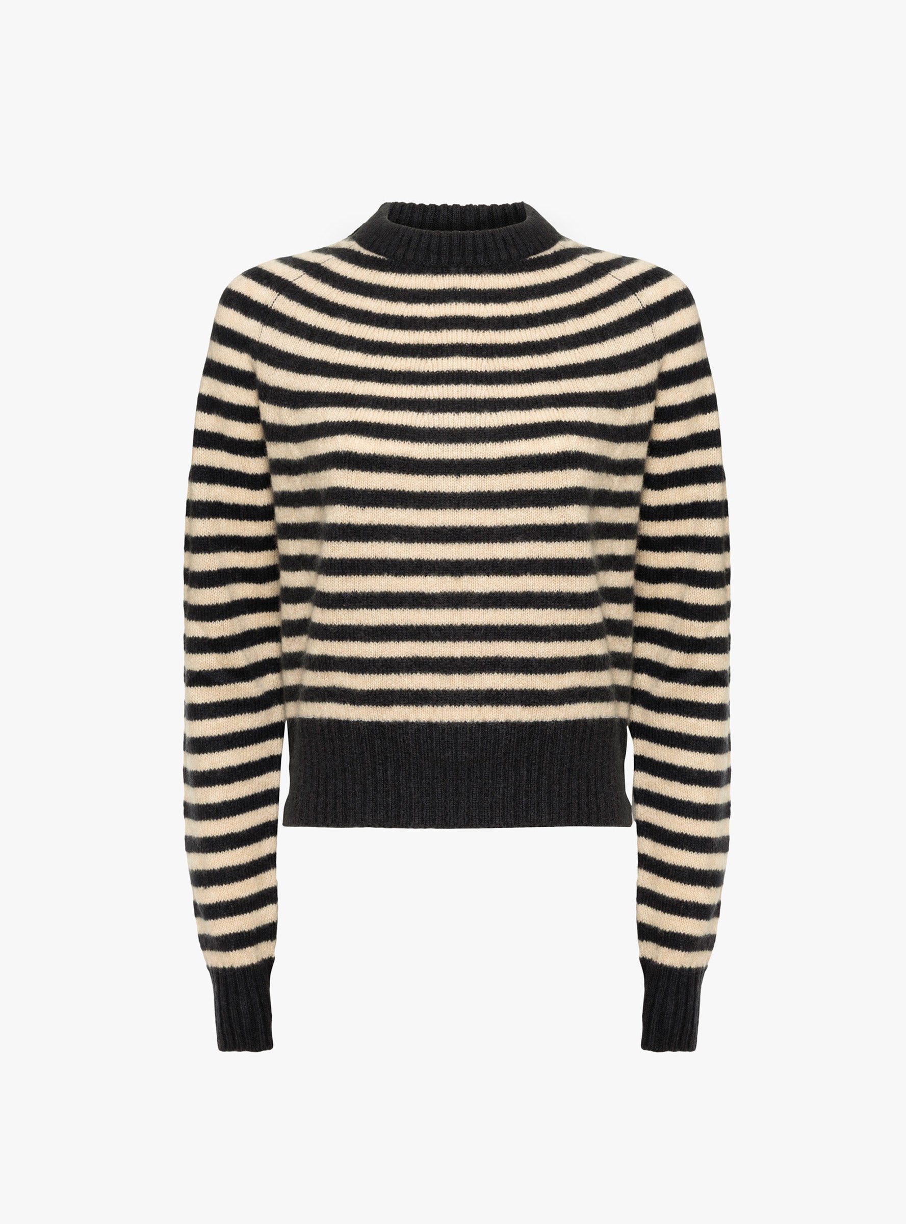Numbus Crew Neck Darted Sleeve Jumper Beige and Black Stripe by Himalayan Cashmere  (ghost front) at Couverture & The Garbstore