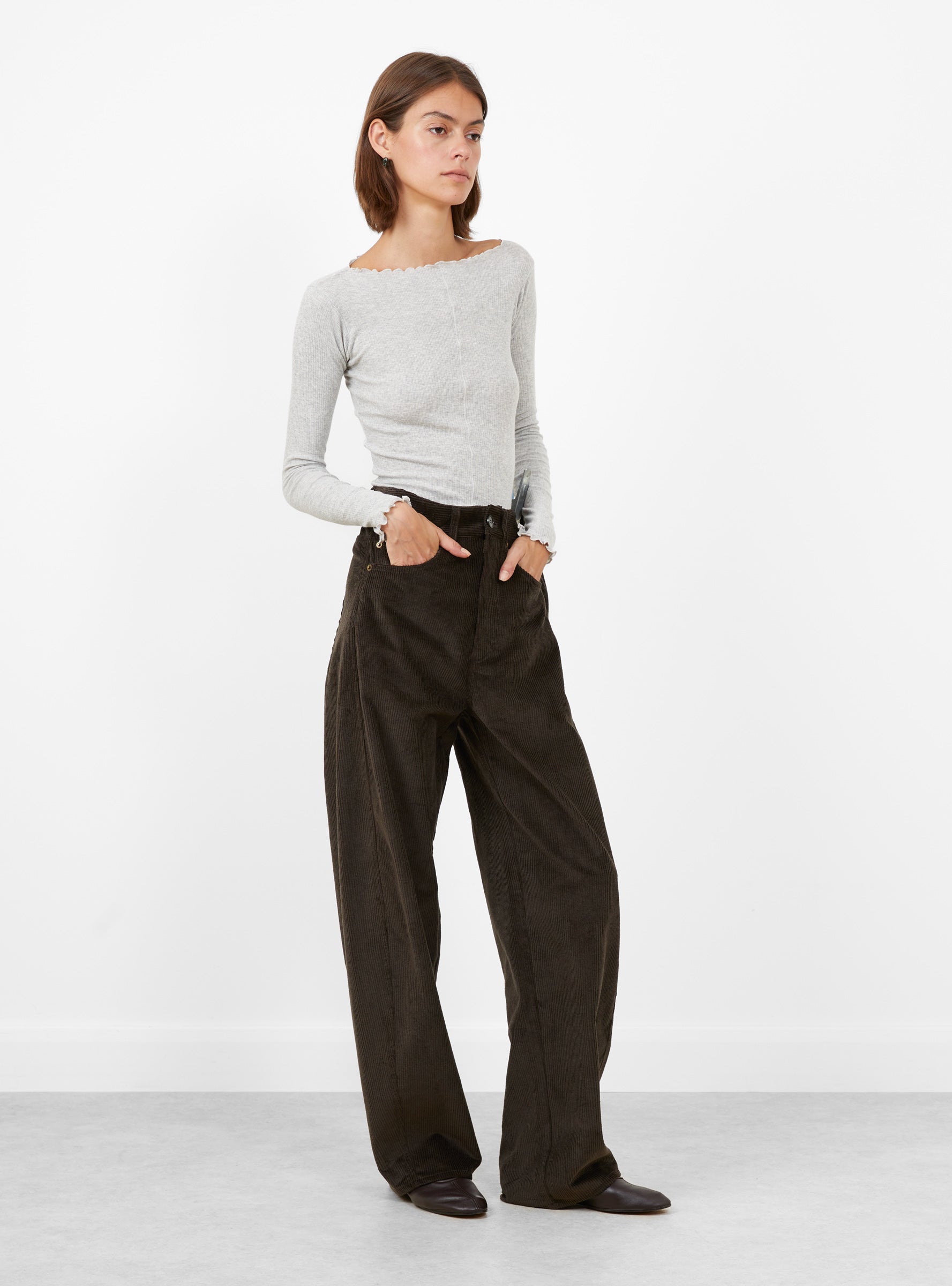 Gunther Trousers Dark Brown Dark Brown SOEUR (model side) at Couverture & The Garbstore