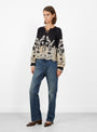Gracelyn Lace Embroidered Long Sleeve Top Black White Sea (model side) at Couverture & The Garbstore
