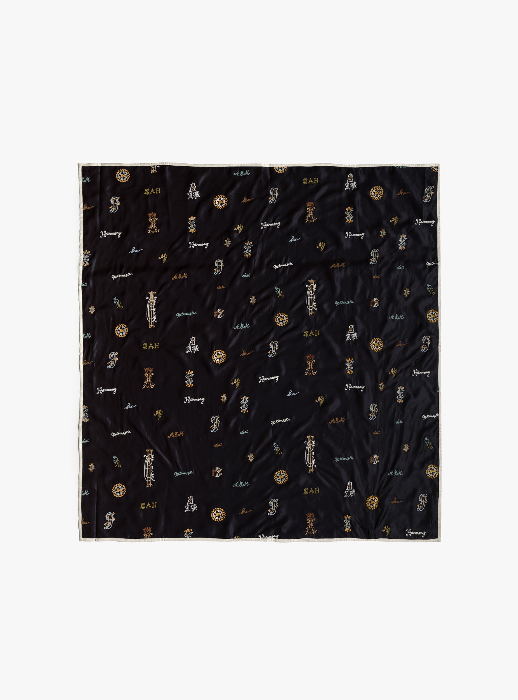 Juliet Embroidered Scarf Navy Navy Sea (top view) at Couverture & The Garbstore