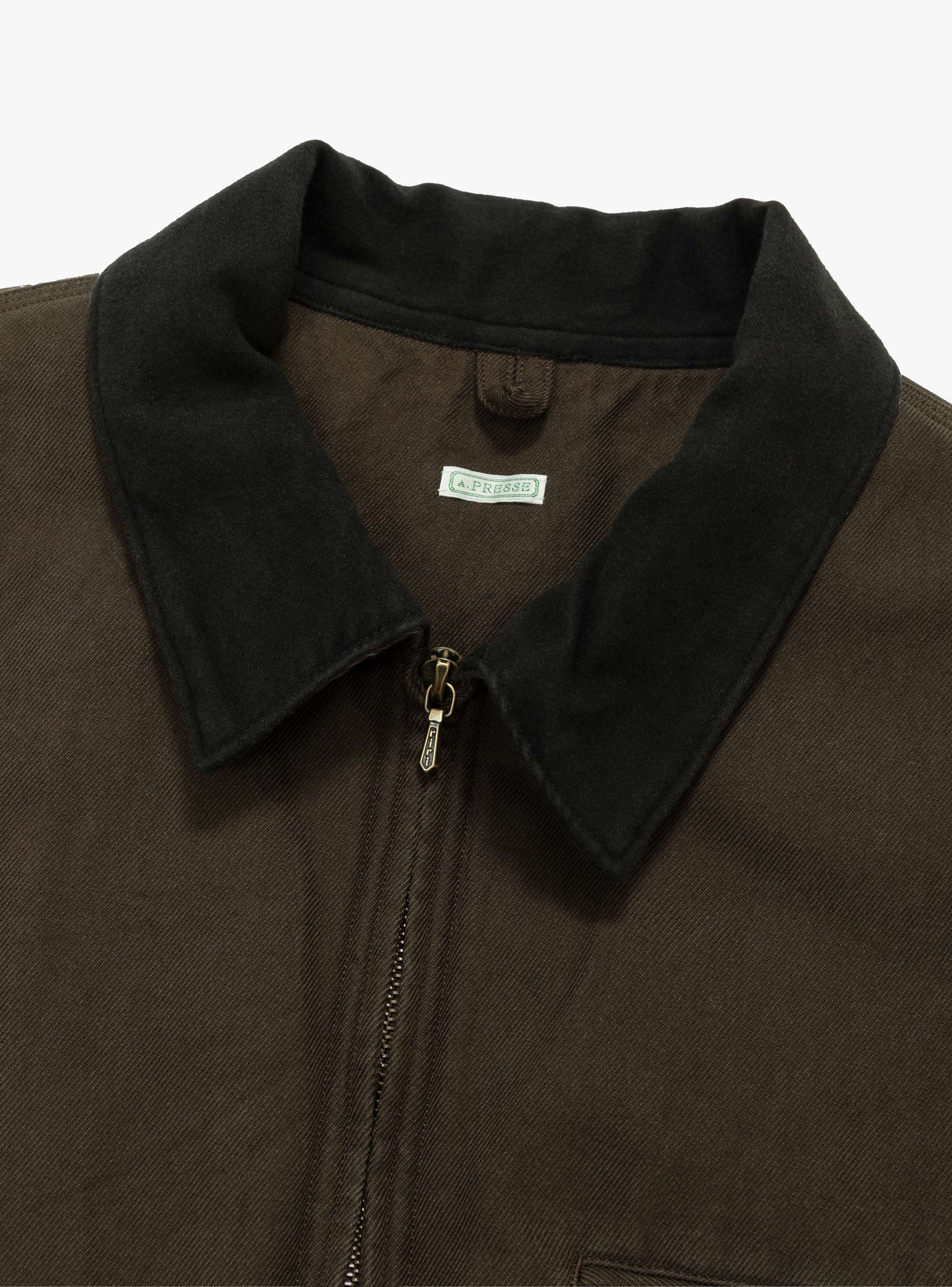 Vintage Silk Cotton Detroit Jacket Brown A.PRESSE (collar detail) at Couverture & The Garbstore