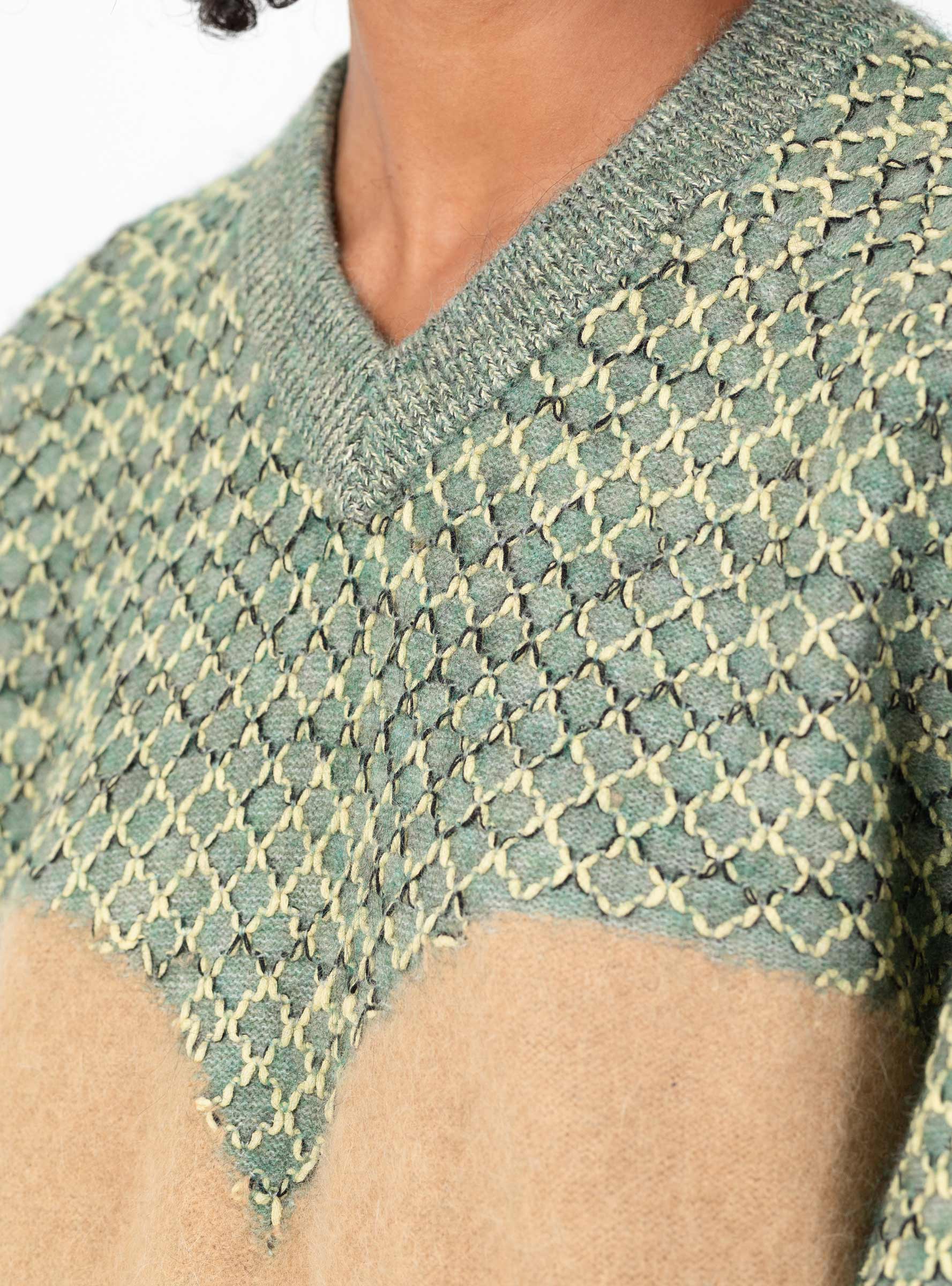 Heart Knit Pullover Green Green TOGA (model close up) at Couverture & The Garbstore