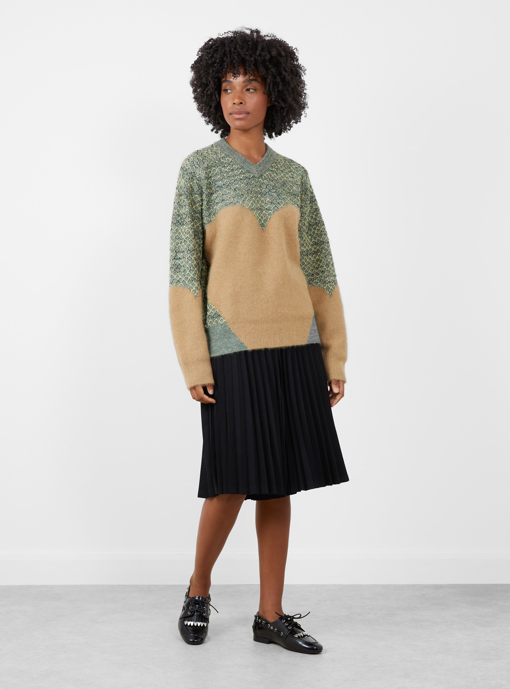 Heart Knit Pullover Green Green TOGA (model front) at Couverture & The Garbstore