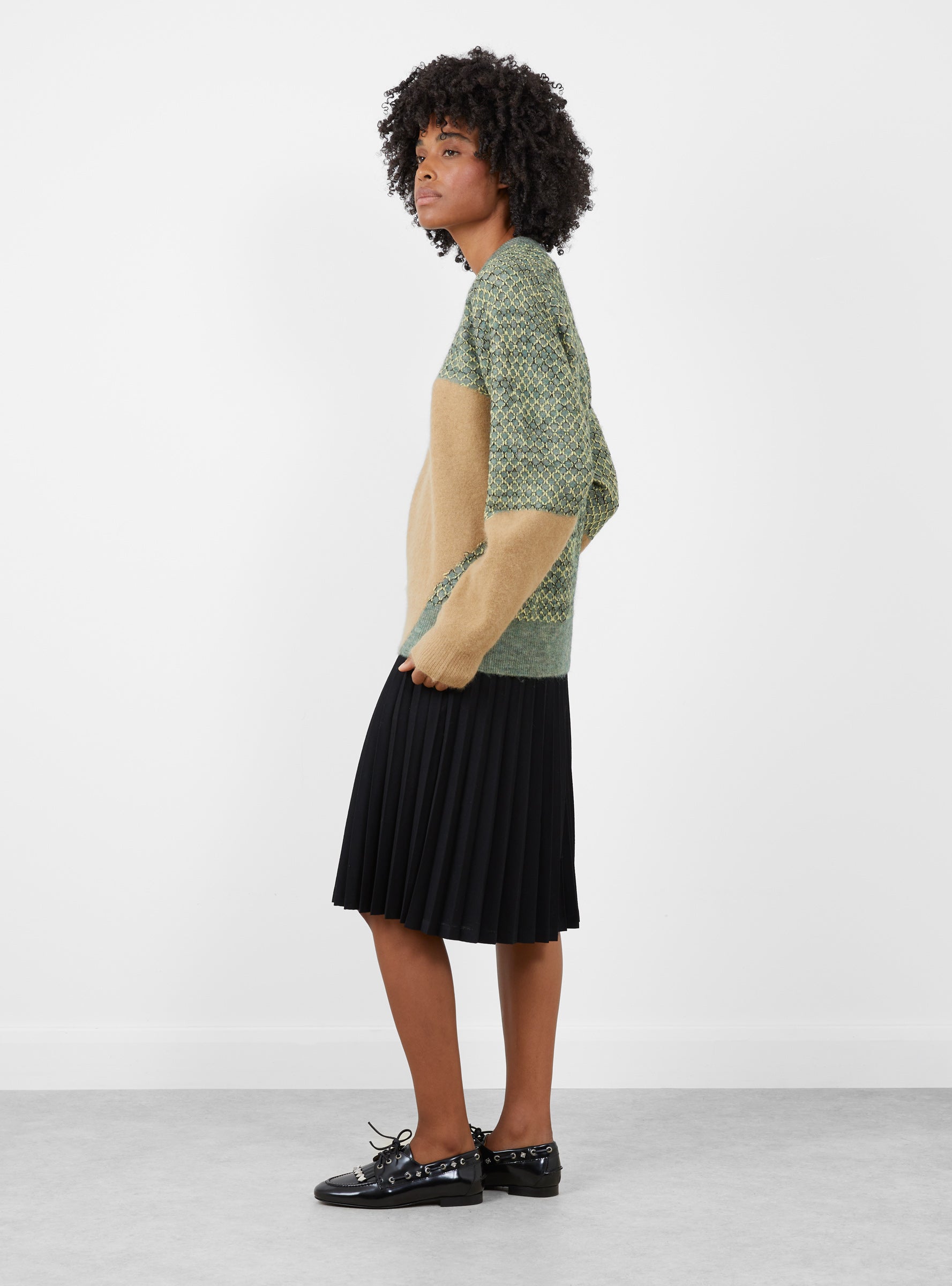 Heart Knit Pullover Green Green TOGA (model side) at Couverture & The Garbstore