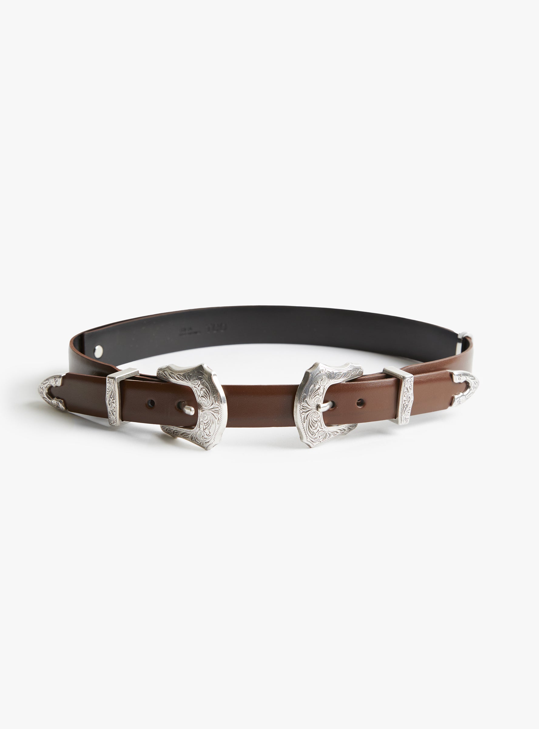 Double Buckle Belt Brown Brown TOGA_Front_View at Couverture & The Garbstore