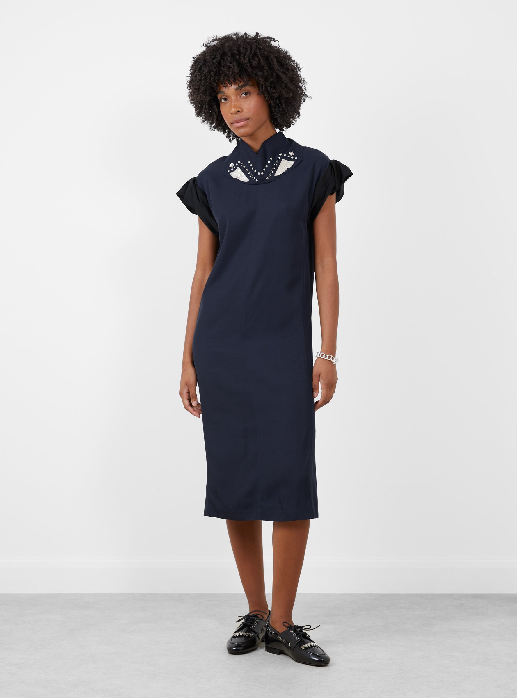 Rayon Silk Twill Dress Black Black TOGA (model front) at Couverture & The Garbstore