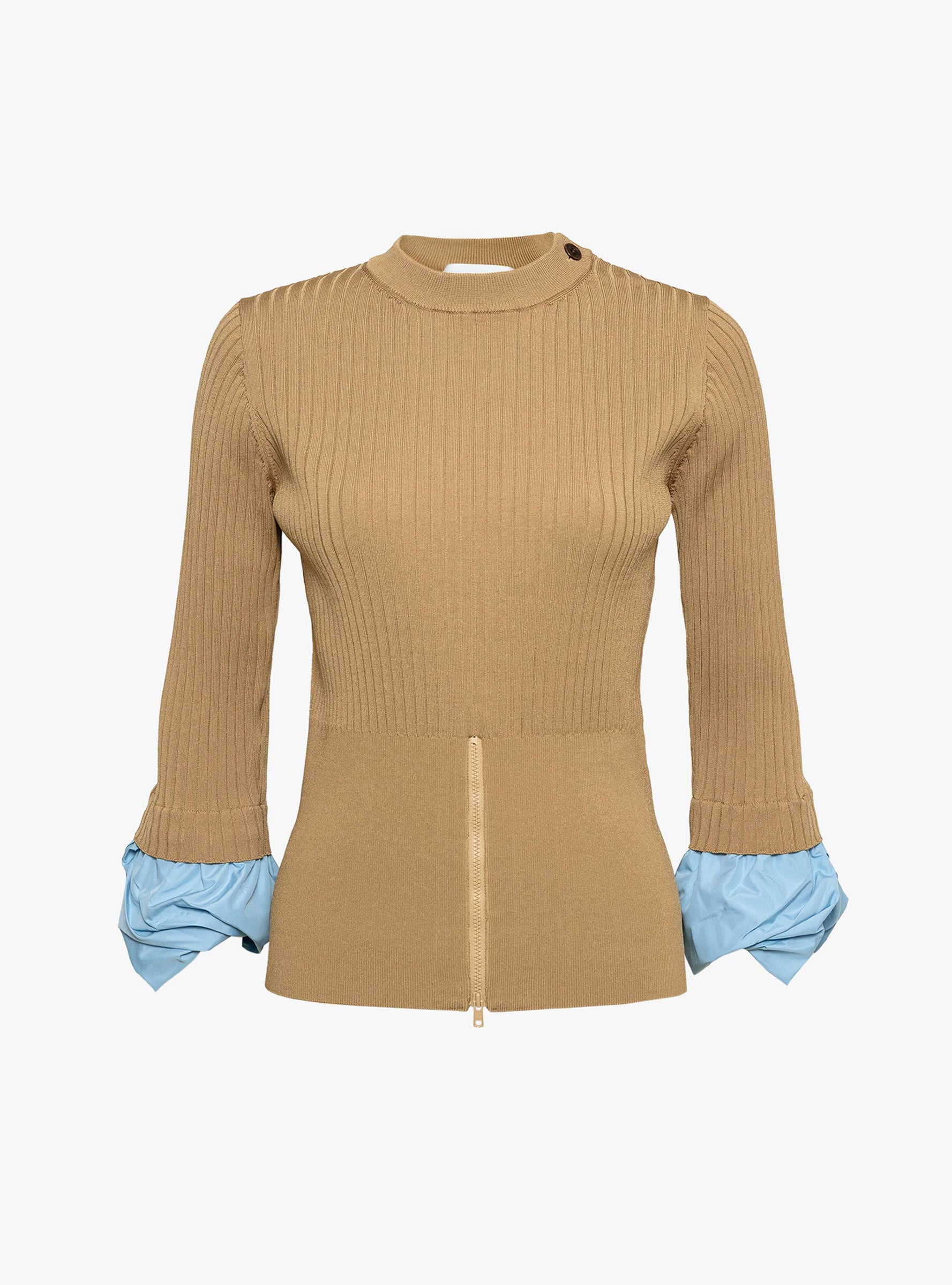 Rib Knit Top Camel Camel TOGA_Front_View at Couverture & The Garbstore