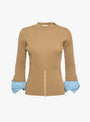 Rib Knit Top Camel Camel TOGA_Front_View at Couverture & The Garbstore
