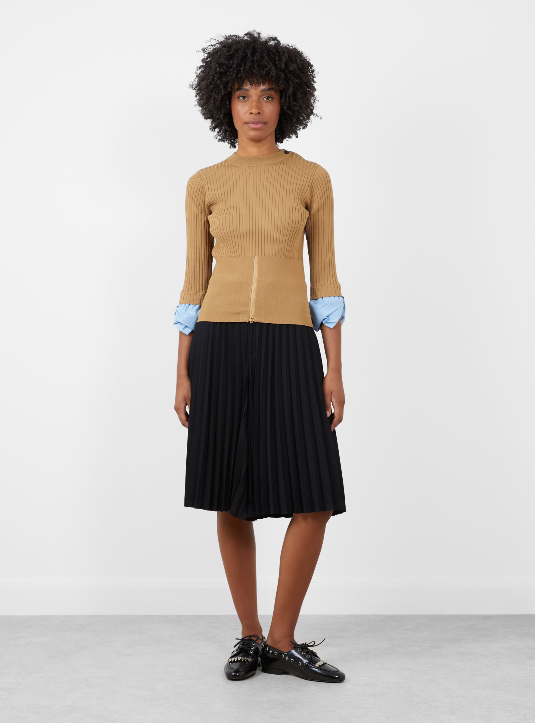 Rib Knit Top Camel Camel TOGA (model front) at Couverture & The Garbstore