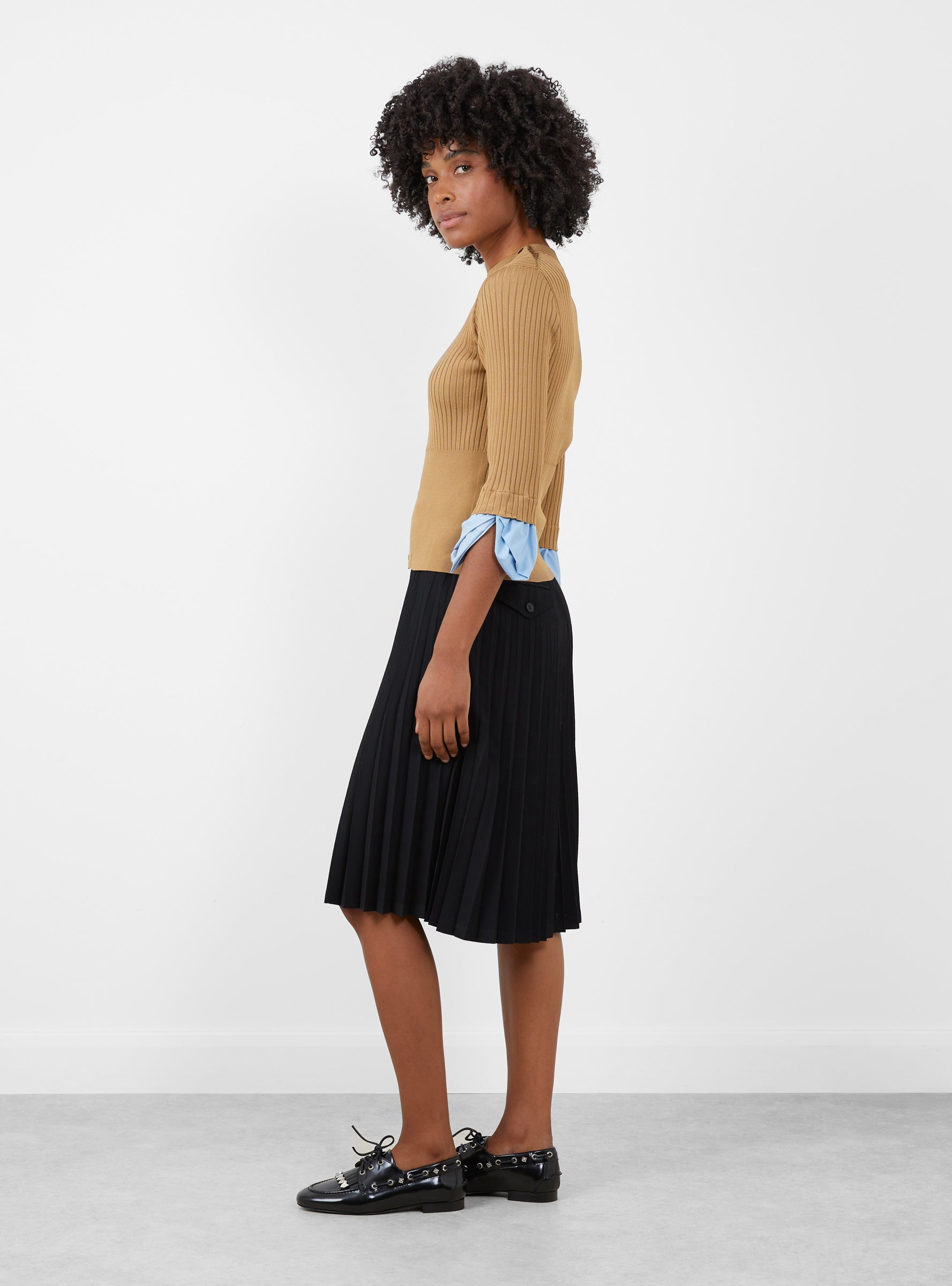 Rib Knit Top Camel Camel TOGA (model side) at Couverture & The Garbstore
