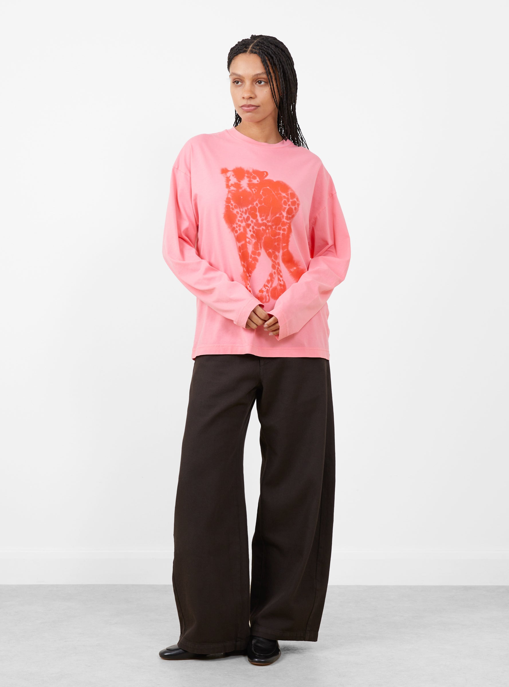 Cheetah_Long_Sleeve_T-Shirt_Pink_Pink_WILD_ANIMALS_model_front at Couverture & The Garbstore