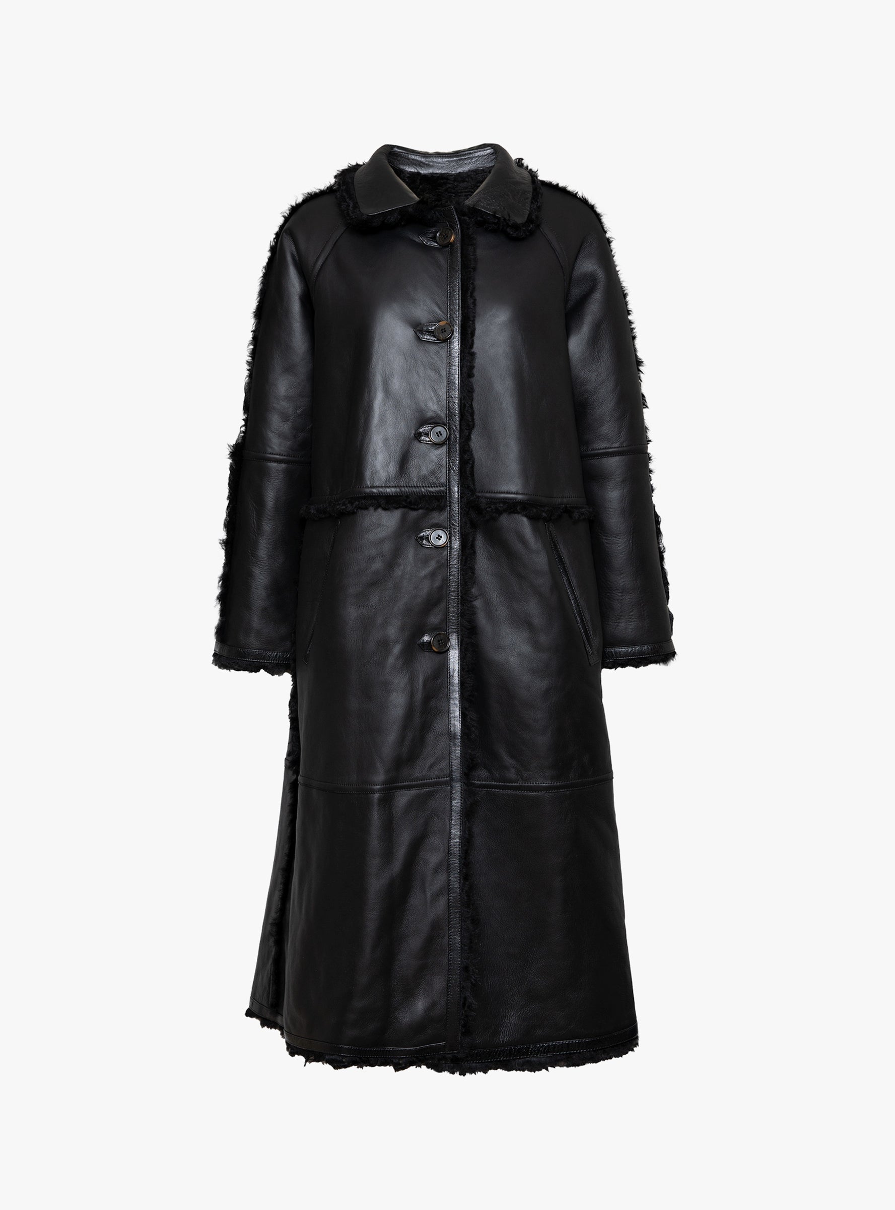 Maria Trench Coat Black Black Milena Silvano_Front_View_Leather at Couverture & The Garbstore