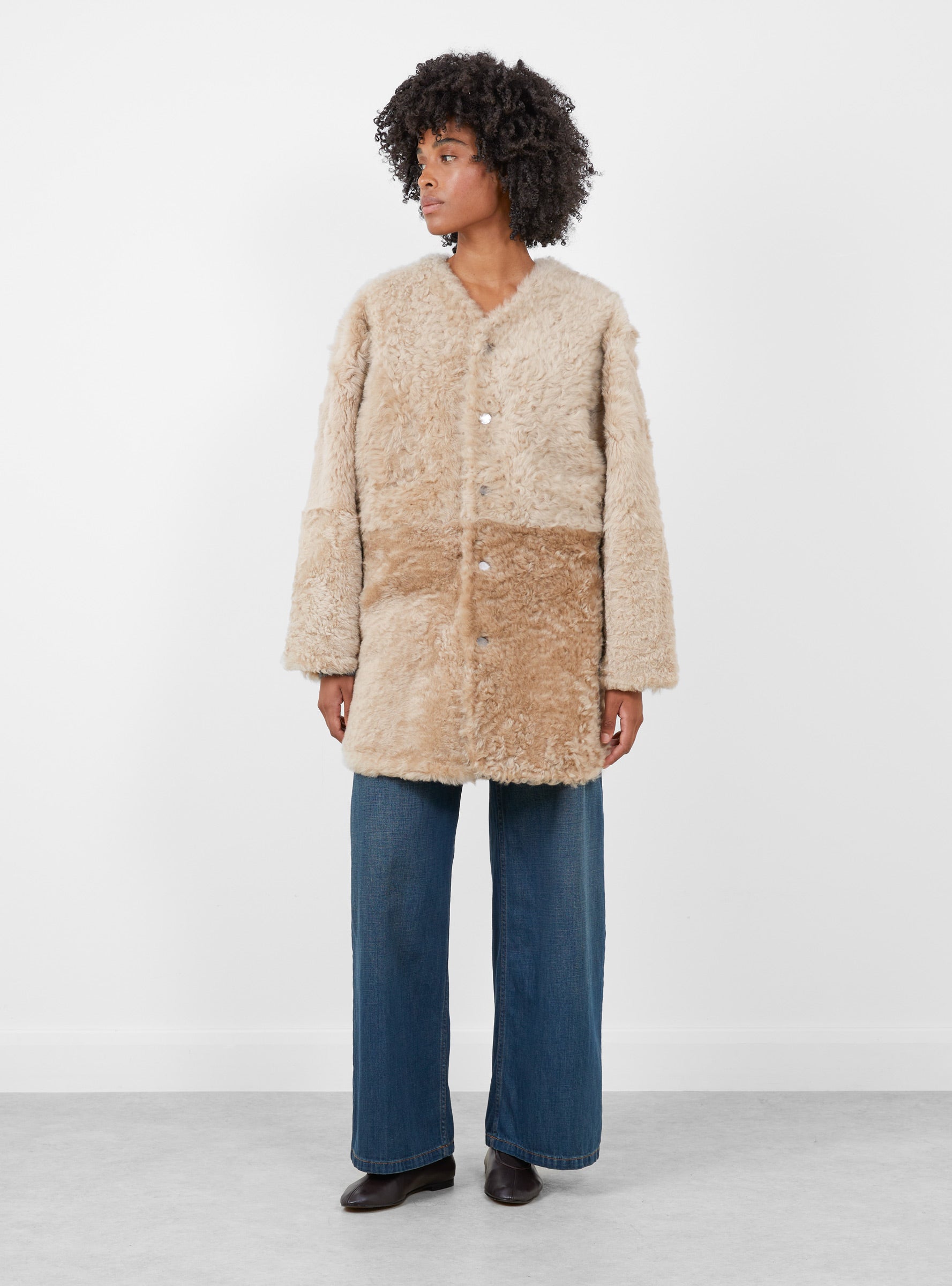 Reversible Liner Coat Oat Oat Milena Silvano (model front) at Couverture & The Garbstore