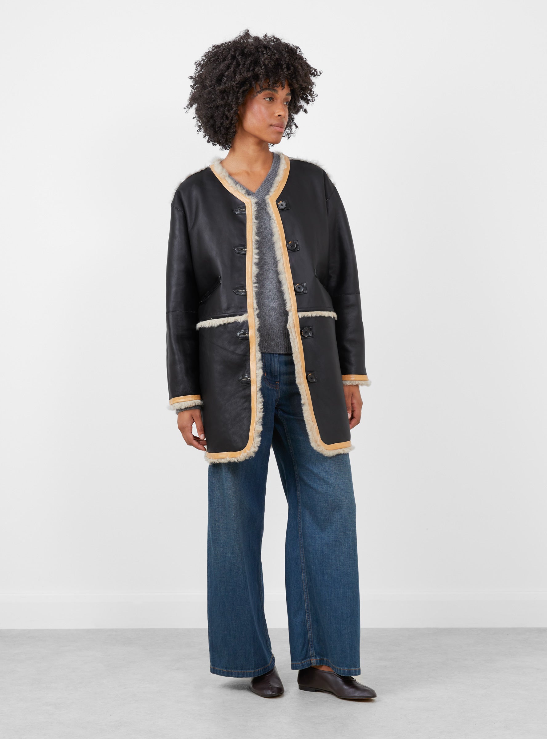Reversible Liner Coat Oat Oat Milena Silvano (model front reversed) at Couverture & The Garbstore