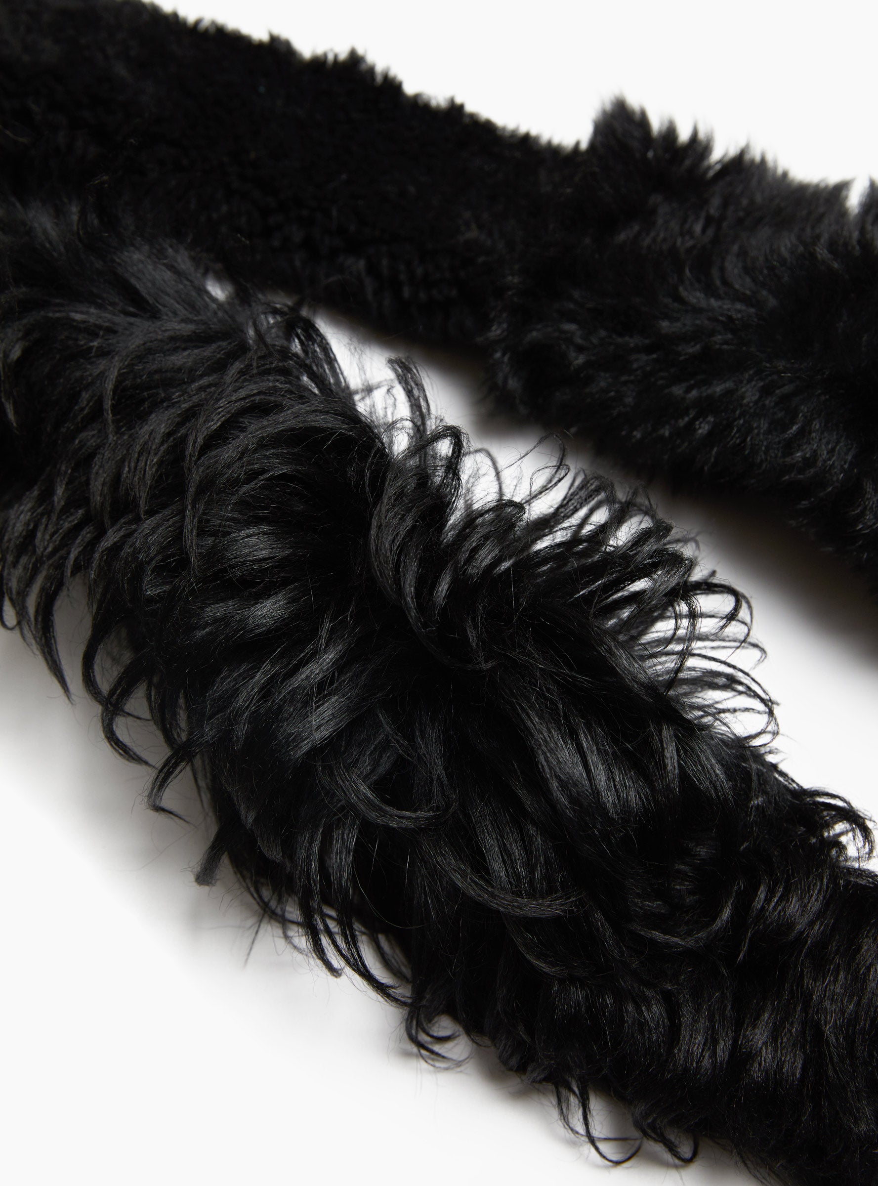 Thin Shaggy Scarf Black Black Milena Silvano_Fur_Detail at Couverture & The Garbstore