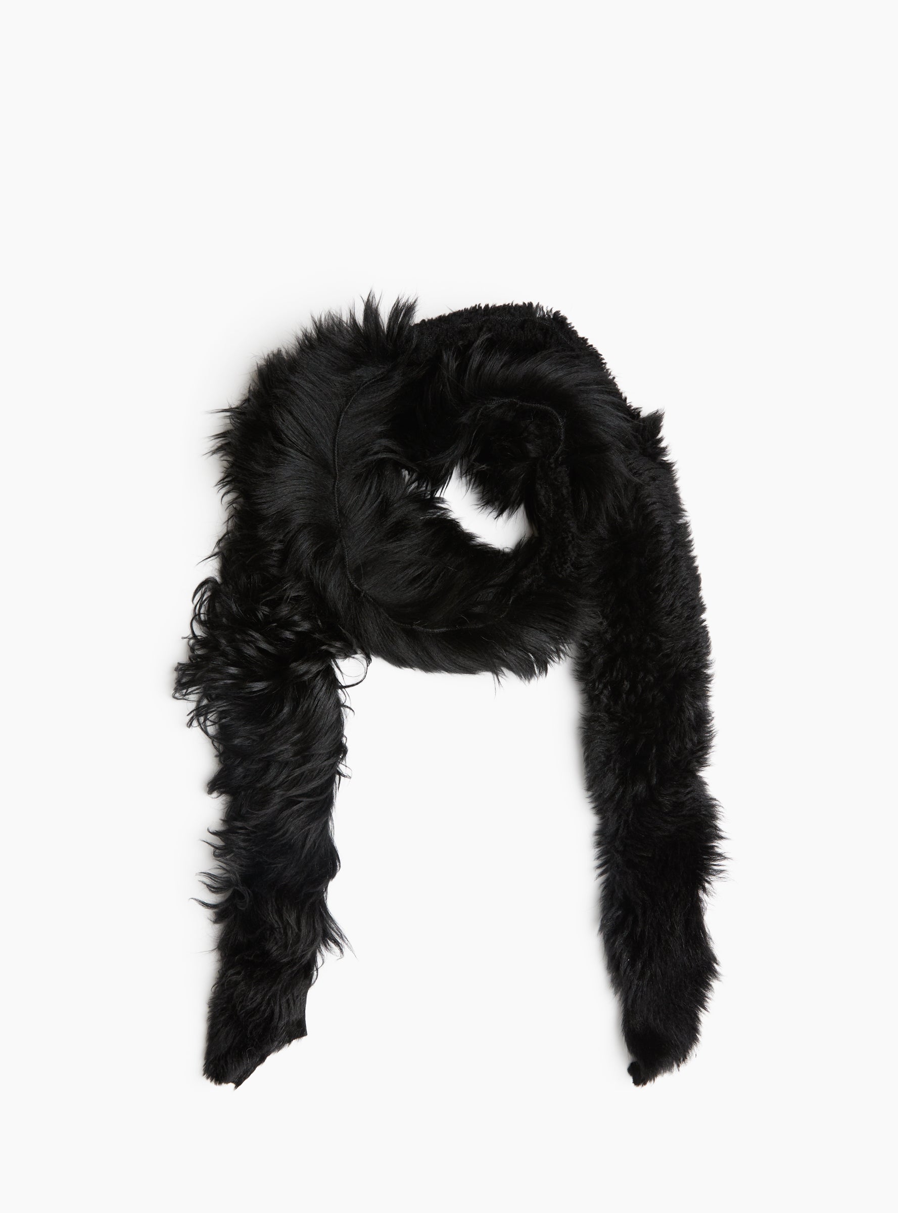 Thin Shaggy Scarf Black Black Milena Silvano_Top_View at Couverture & The Garbstore