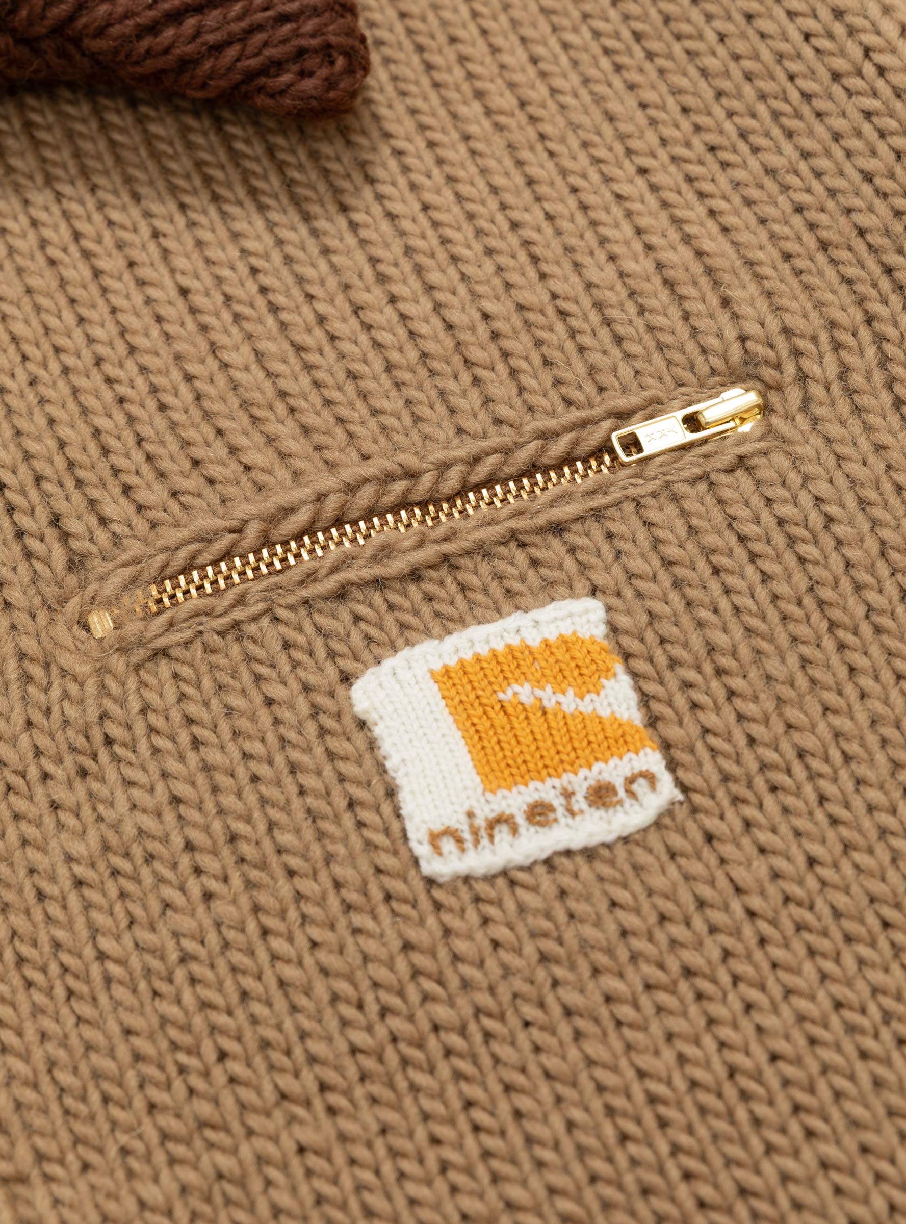 Homemade Knitted Detroit Jacket Tan RICE NINE TEN (zip detail) at Couverture & The Garbstore
