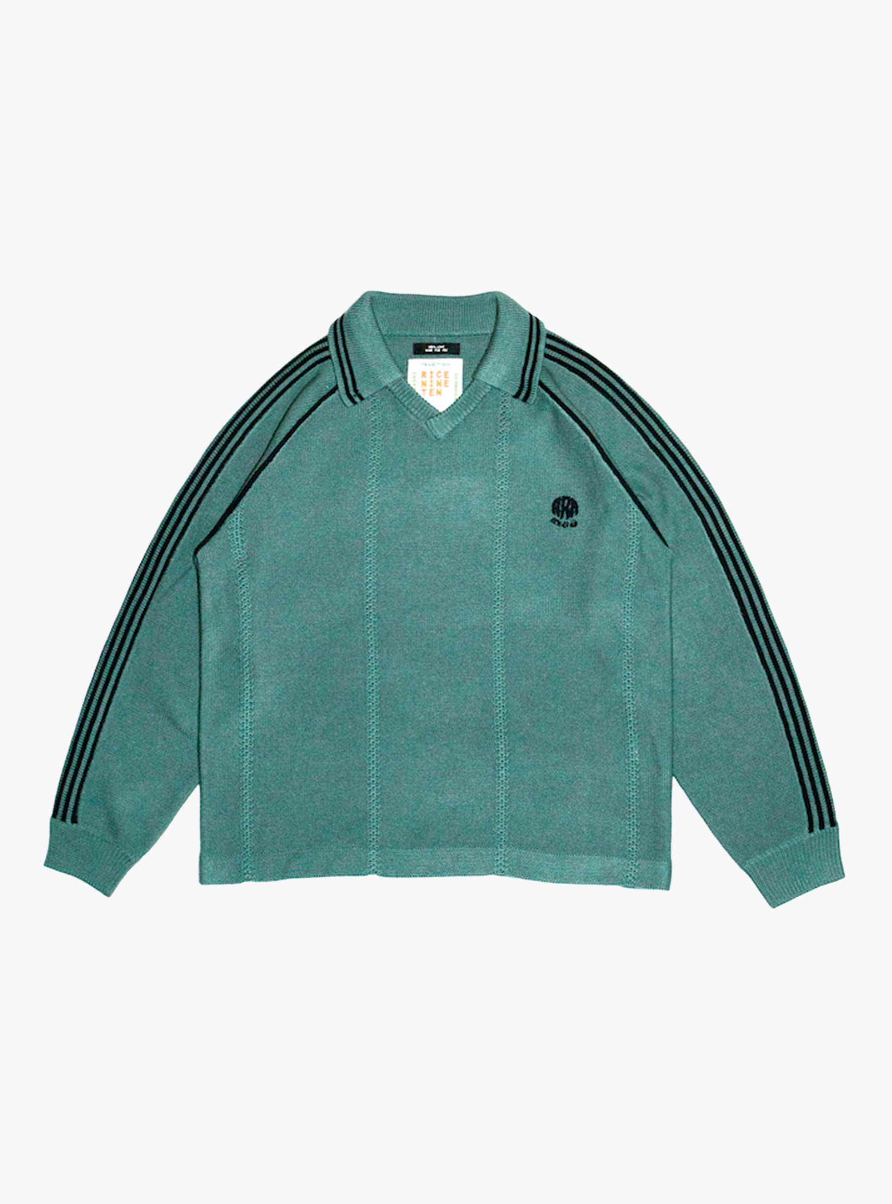 Knitted Game Shirt Dark Green RICE NINE TEN (Front View) at Couverture & The Garbstore