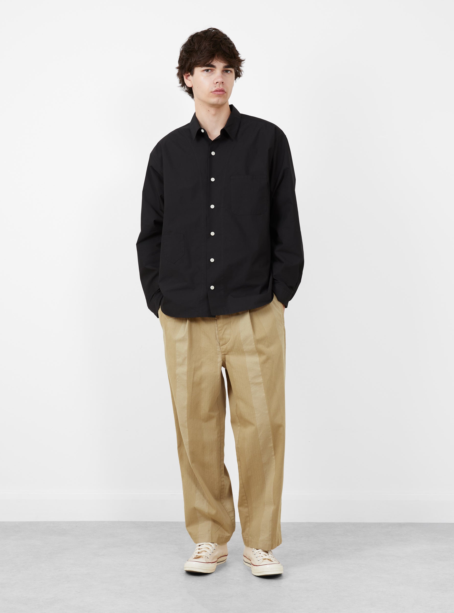 Made in Japan Grande Crown Shirt Black TDR (model front) at Couverture & The Garbstore
