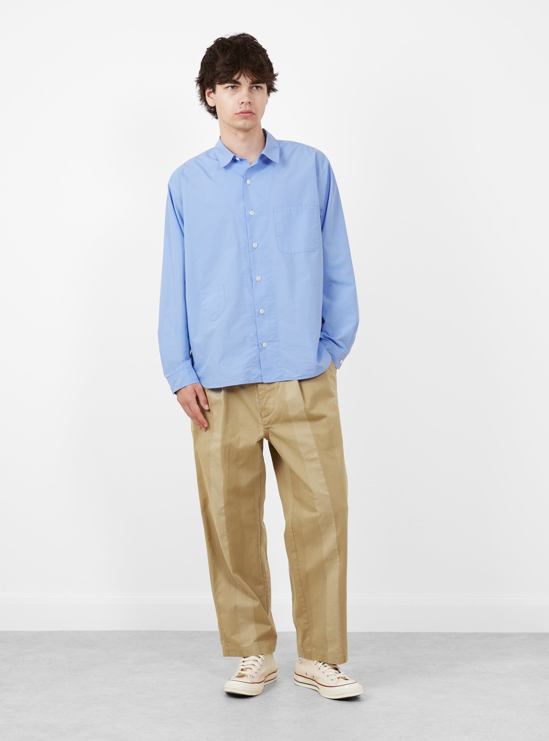 Made in Japan Grande Crown Shirt Blue TDR (modle front) at Couverture & The Garbstore