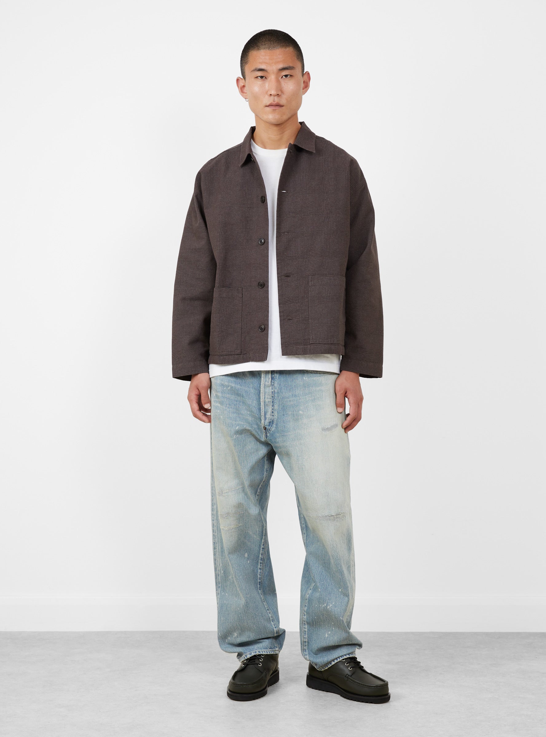 PJ Overshirt Brown Brown YMC You Must Create (model front) at Couverture & The Garbstore