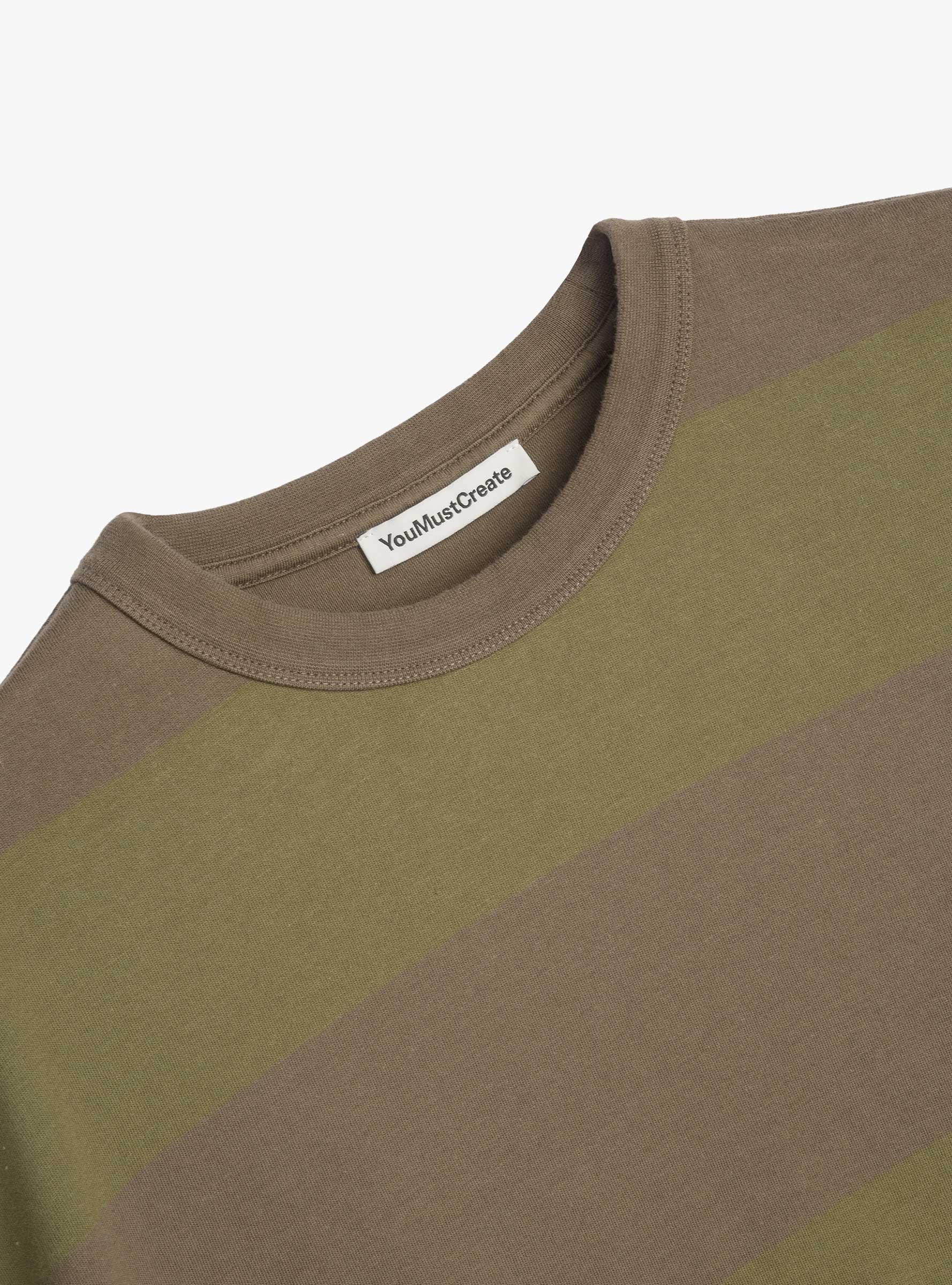 M Triple Wide Stripe T-Shirt Green Green YMC You Must Create (Neckline Detail) at Couverture & The Garbstore