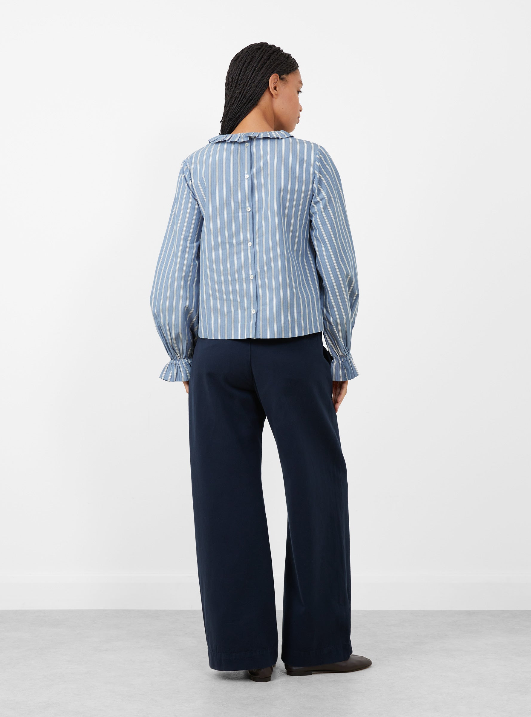 Cornflower-Blouse-Blue_-Black-and-White-Stripe-Blue_-Black-and-White-Stripe-SKALL-Model_Back_View at Couverture & The Garbstore