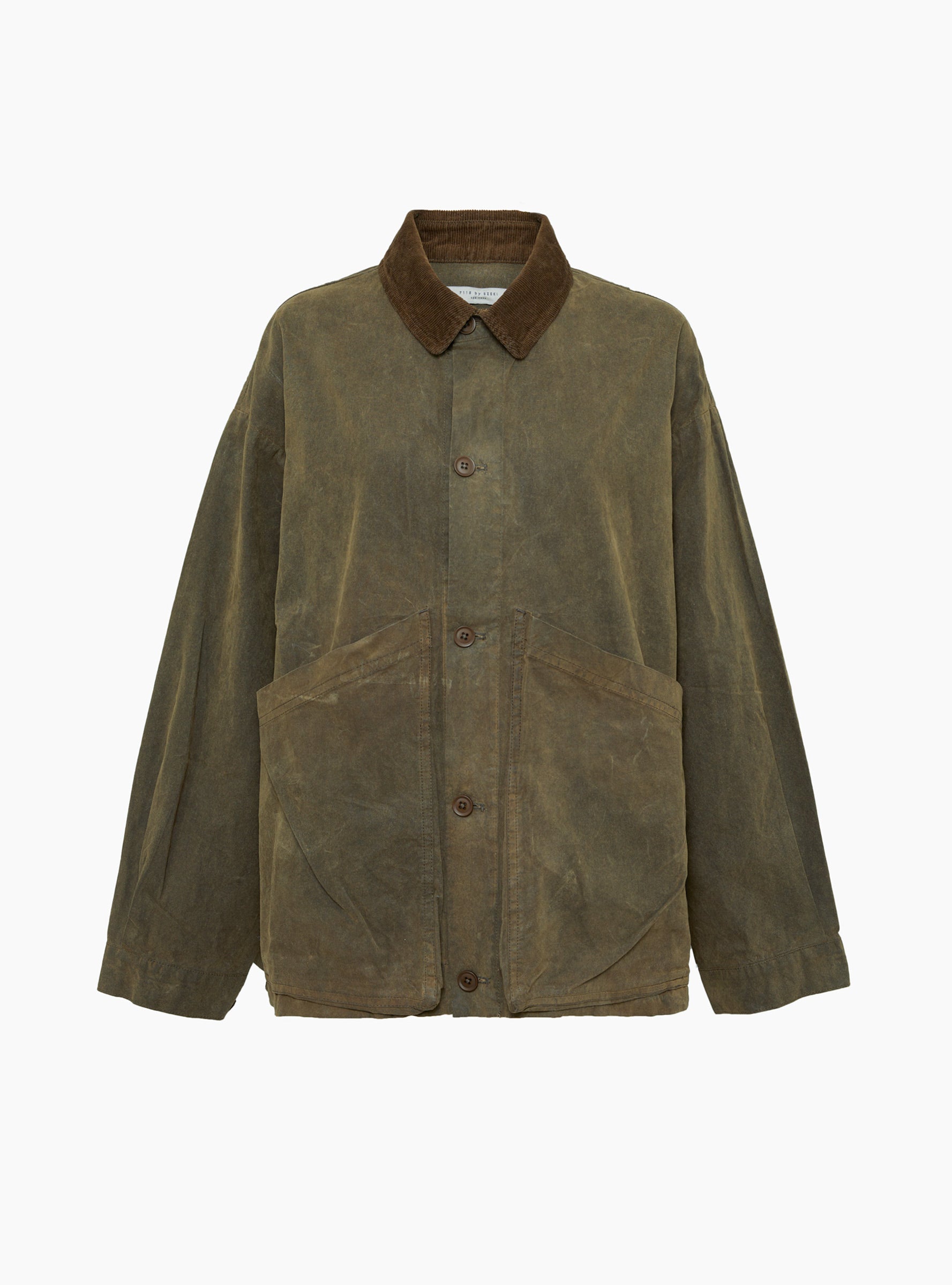 Waxed Panel Pockets Shirt Jacket Olive Brown Olive Brown 7115 (Front) at Couverture & The Garbstore