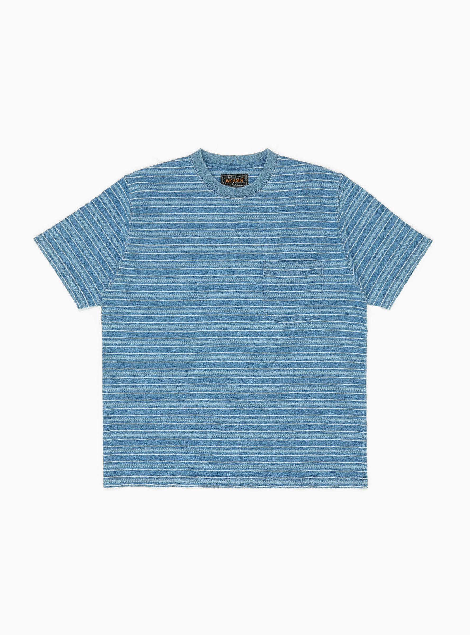 Pocket Tee Indigo Stripe Sax Sax BEAMS PLUS (Front) at Couverture & The Garbstore