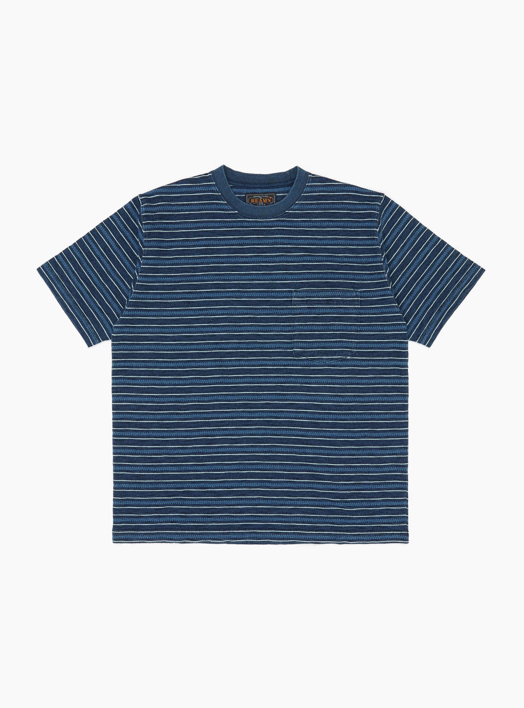 Pocket Tee Indigo Stripe Navy Navy BEAMS PLUS (Front) at Couverture & The Garbstore