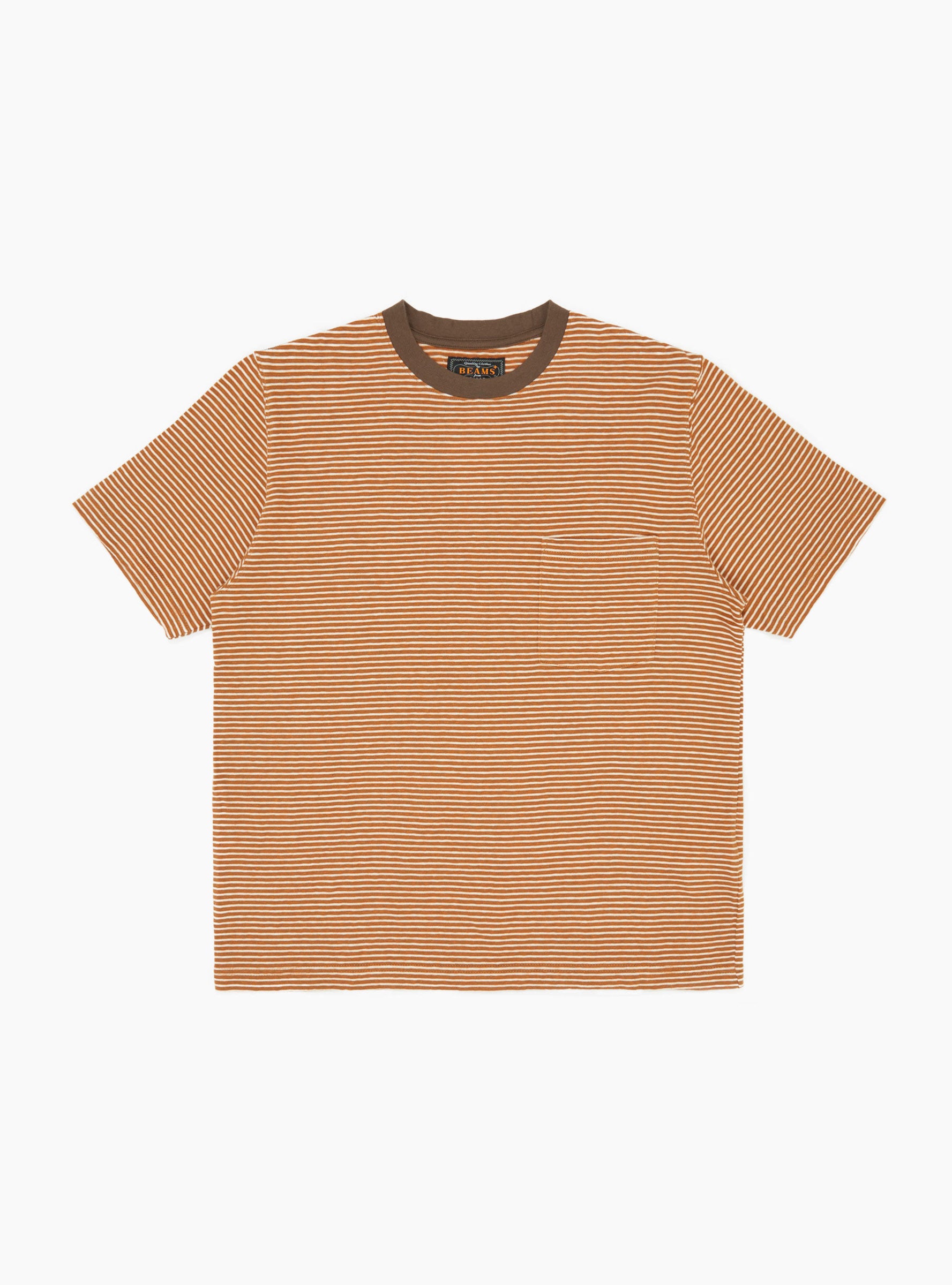 Pocket Tee Multi Stripe Orange Orange BEAMS PLUS (Front) at Couverture & The Garbstore