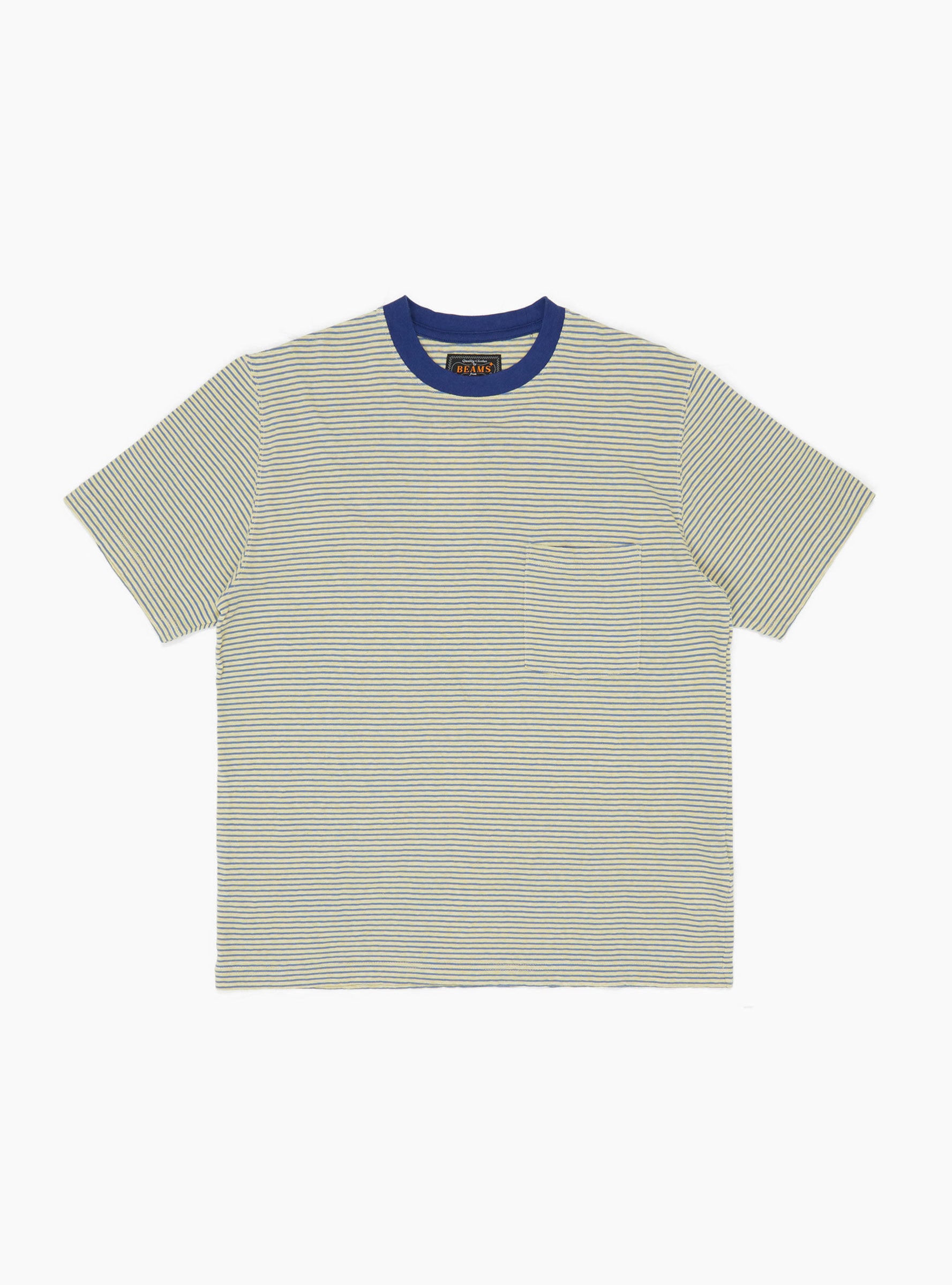 Pocket Tee Multi Stripe Yellow Yellow BEAMS PLUS (Front) at Couverture & The Garbstore