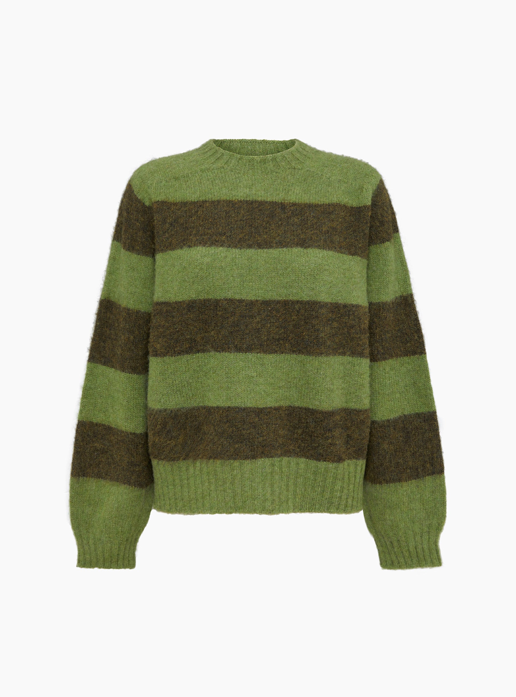 W Jets Stripe Crew Neck Knit Green Green YMC (Front) at Couverture & The Garbstore