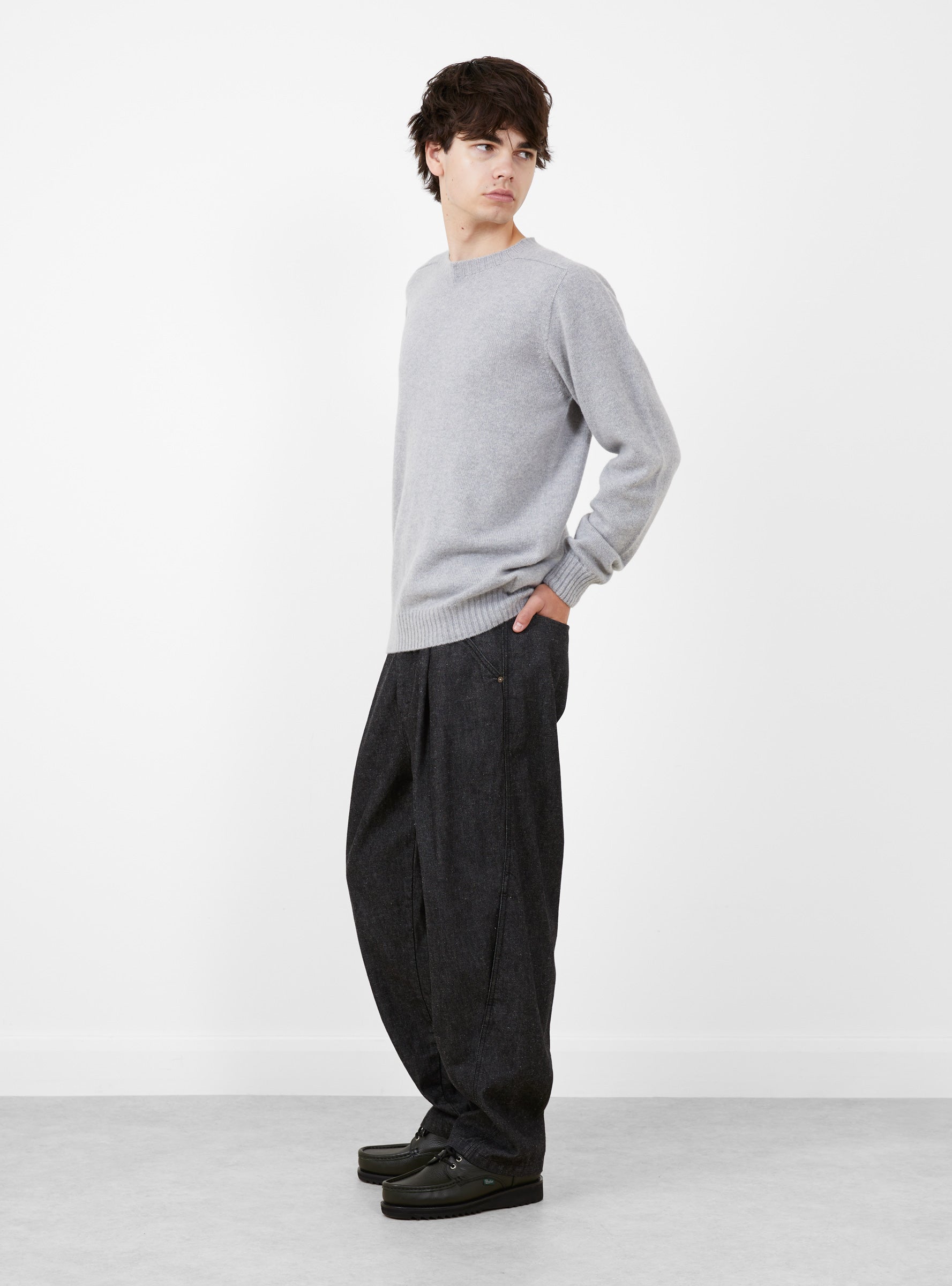 Seamless Lambswool Crew Coyote Grey TDR (model side) at Couverture & The Garbstore
