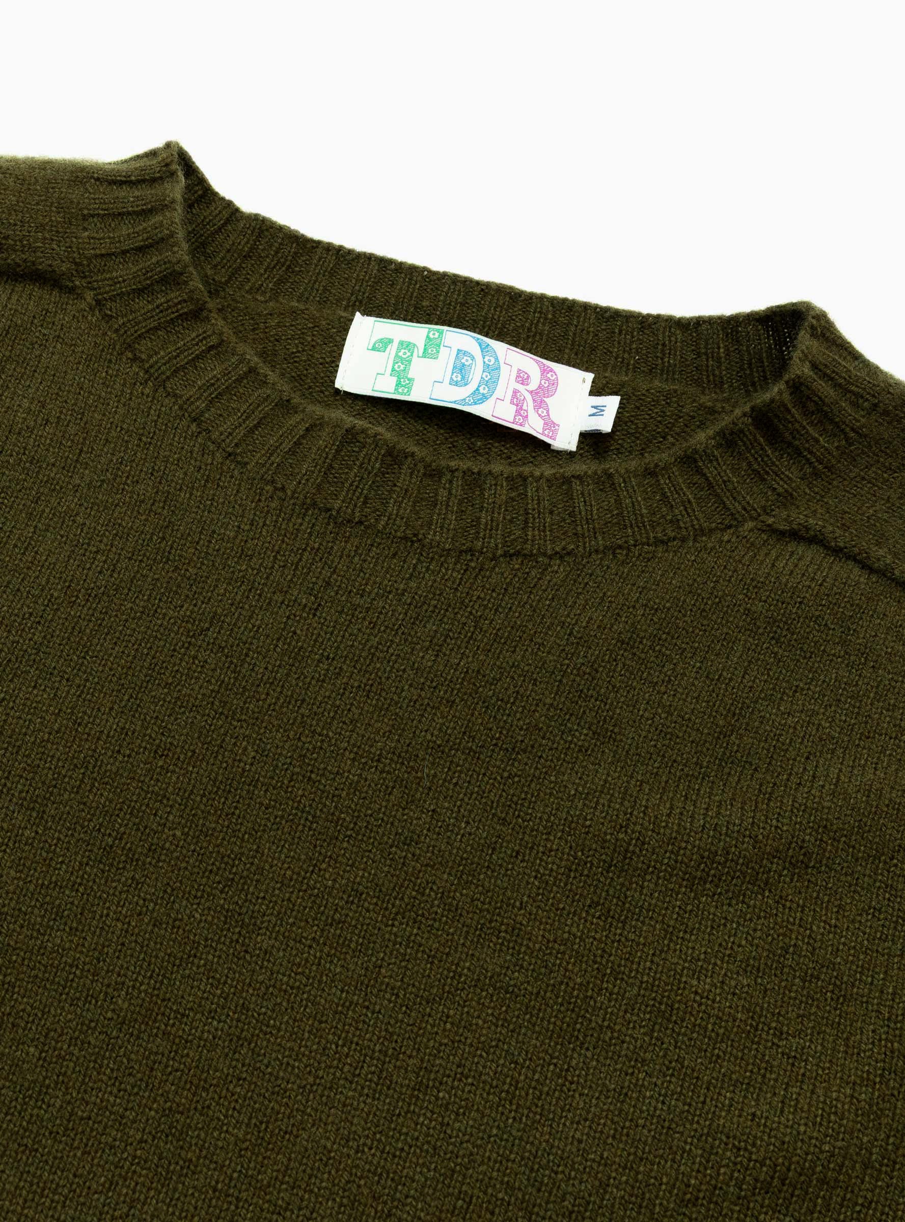 Seamless Lambswool Crew Military Green TDR (Neckline Detail) at Couverture & The Garbstore