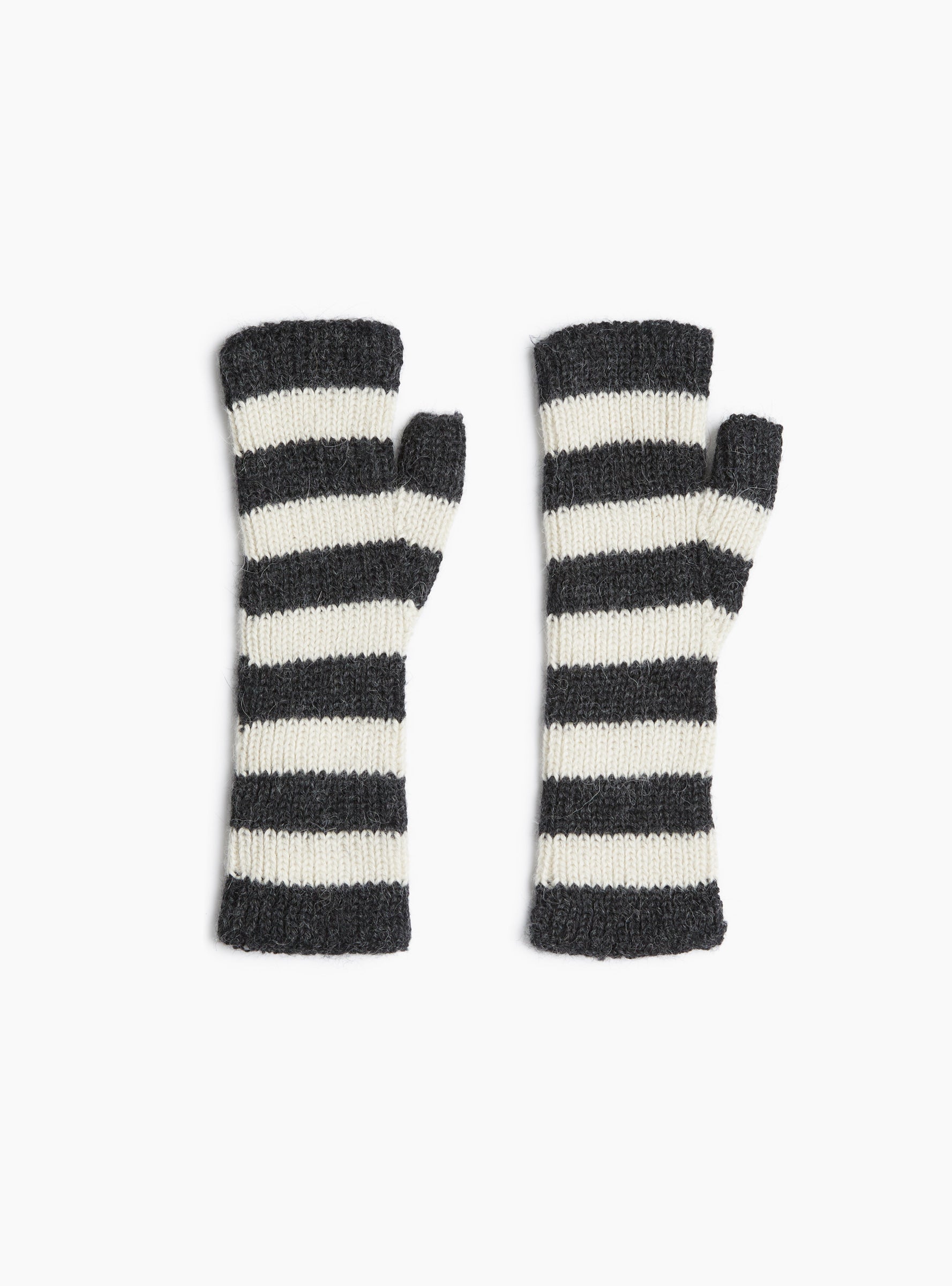 Baby Alpaca Striped Fingerless Gloves Charcoal and White Charcoal and White KARA (Front) at Couverture & The Garbstore